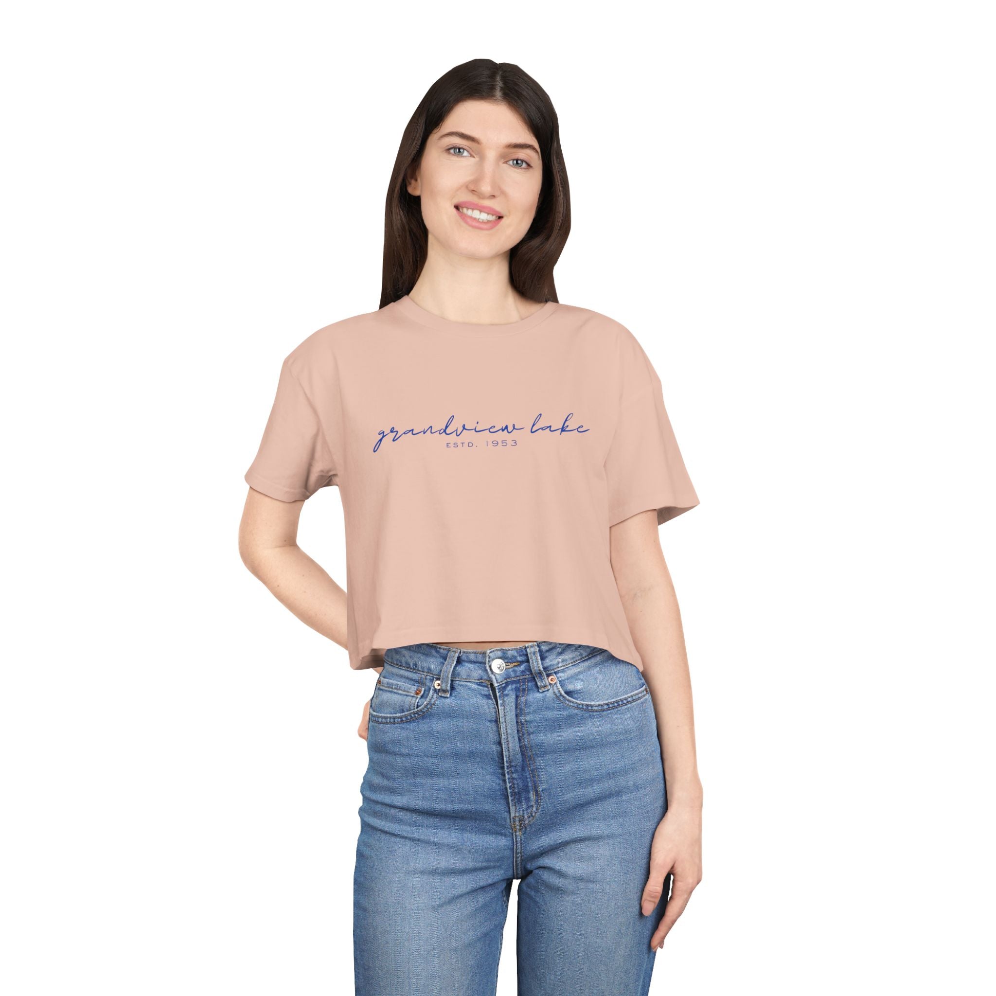 Script Logo Crop Tee — "grandview lake" Women's Casual Top