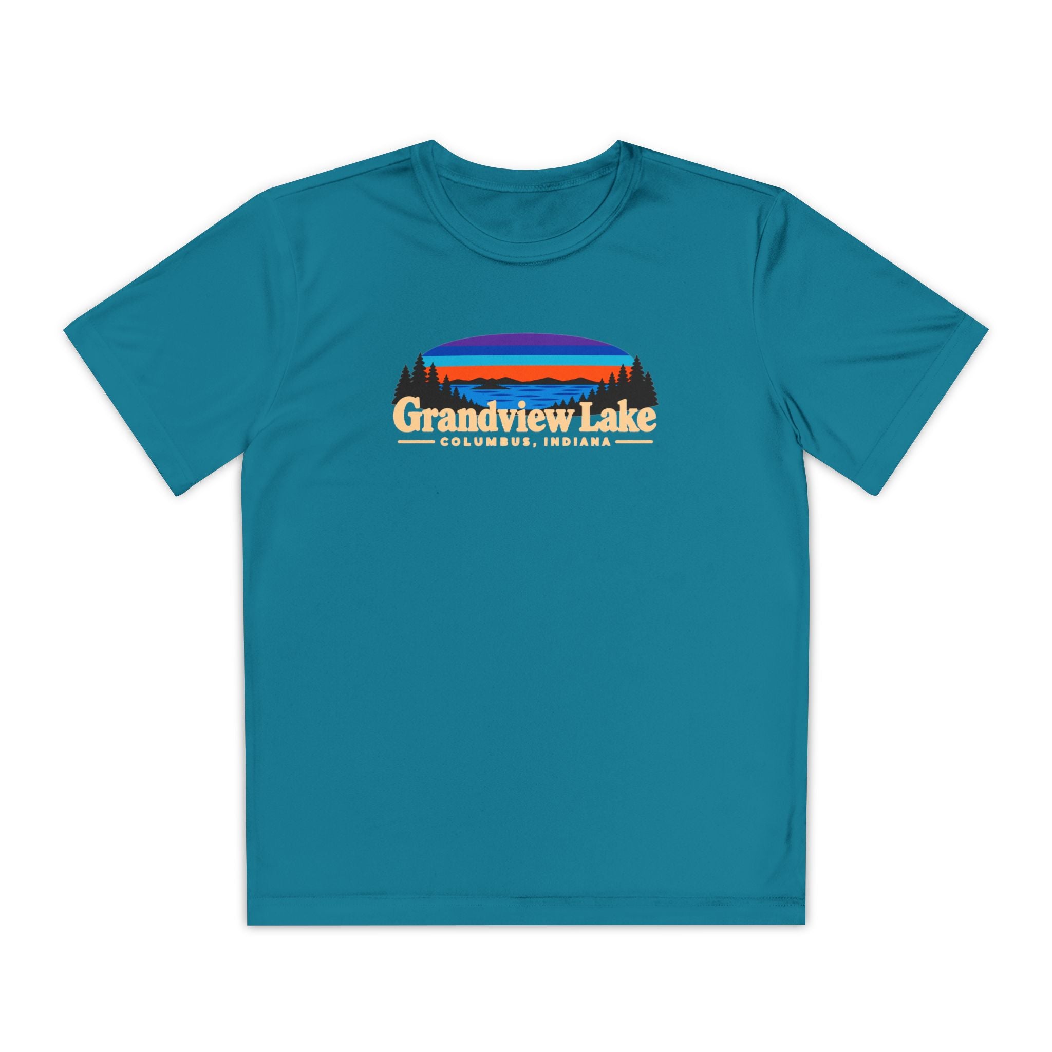 Youth Performance Tee — Grandview Lake Retro Sunset Camp Shirt