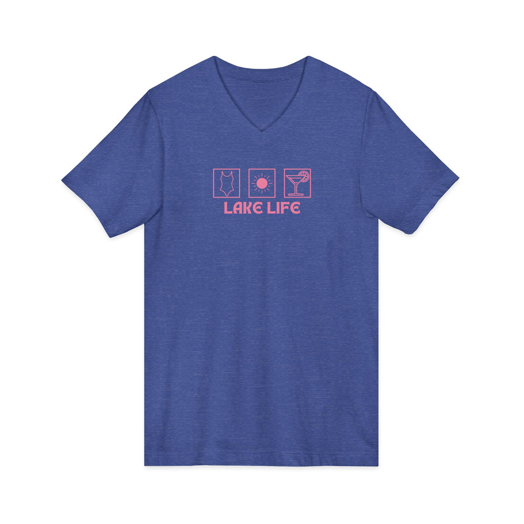 Lake Life V-Neck Tee — Pink Minimalist Icons T-Shirt