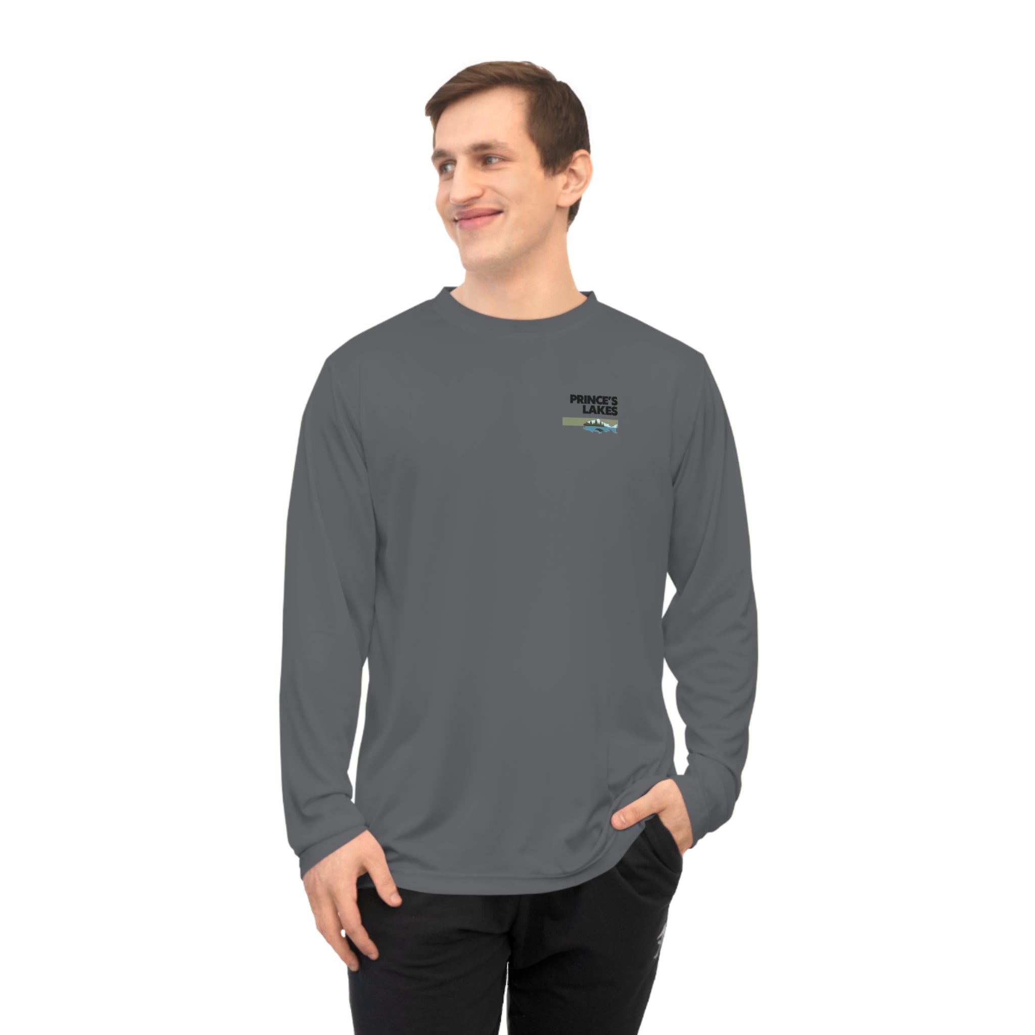 Performance Long Sleeve Shirt — Fish Princes Lakes Logo Chest Print