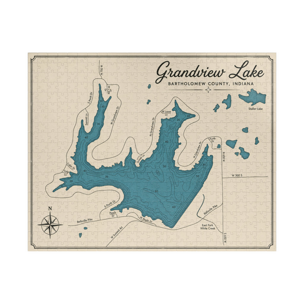 Grandview Lake Custom Map Puzzle — Nautical Vintage Lake Map Jigsaw (520pcs)