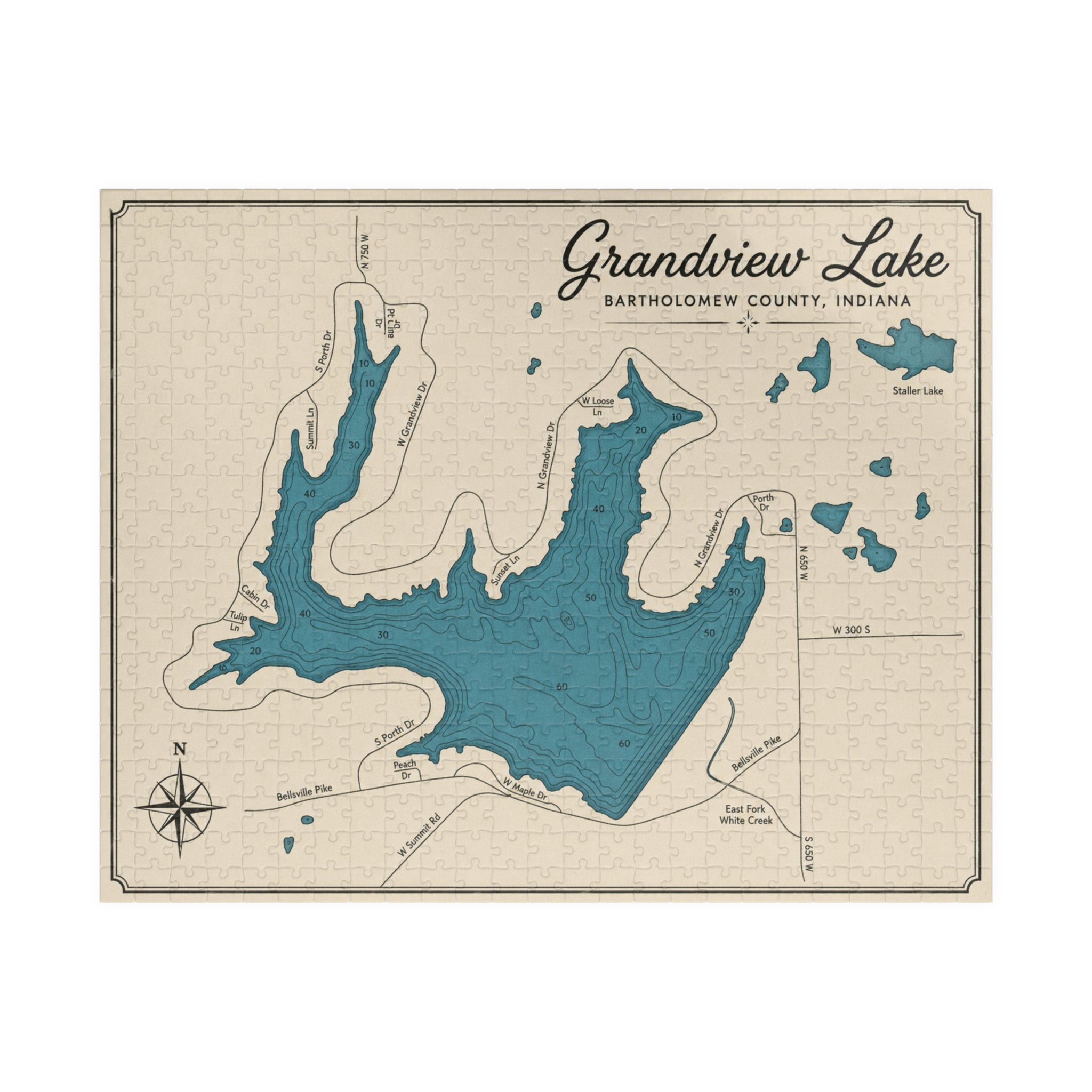 Grandview Lake Custom Map Puzzle — Nautical Vintage Lake Map Jigsaw (520pcs)