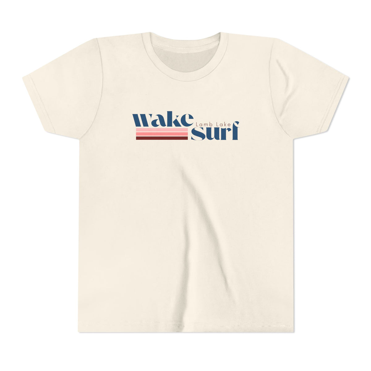 Youth Tee - "Wake Surf Lamb Lake" Retro Striped Kids Surf T‑Shirt