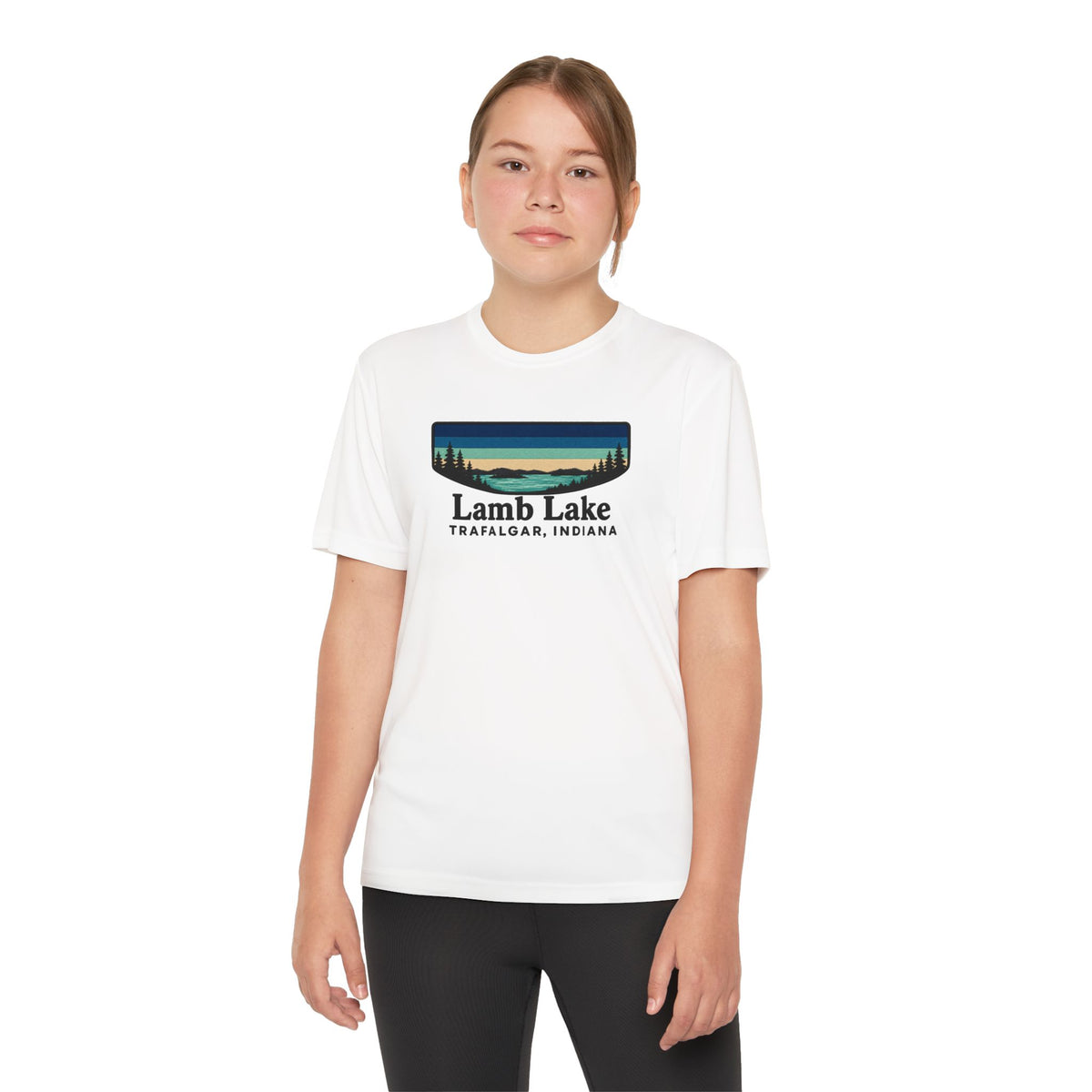 Youth Performance Tee — Lamb Lake Retro Sunset Camp Shirt