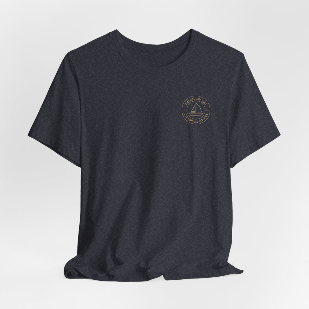 Sailboat Pocket & Back Print Grandview Lake Minimalist Tee —  Short Sleeve Shirt