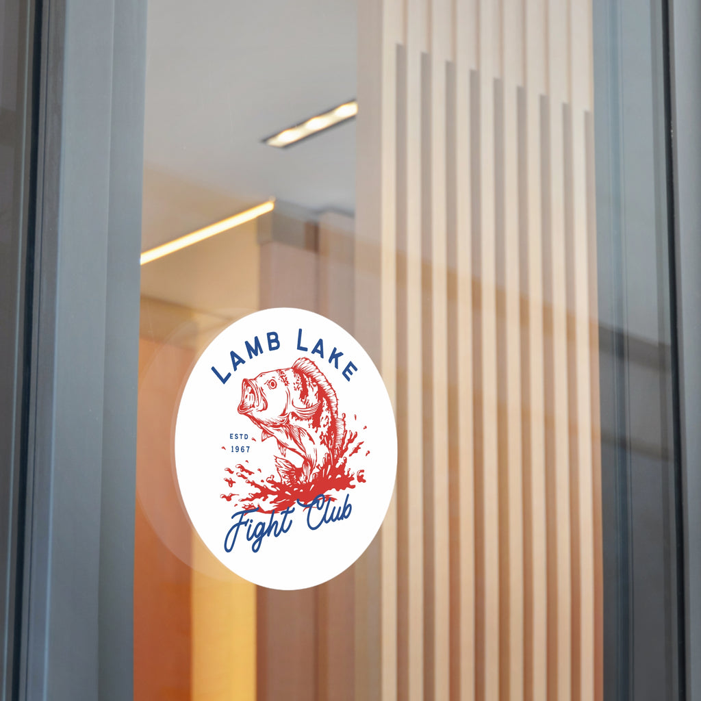 Lamb Lake Fight Club Round Vinyl Sticker — Vintage Fishing Bass Emblem (ESTD 1967)
