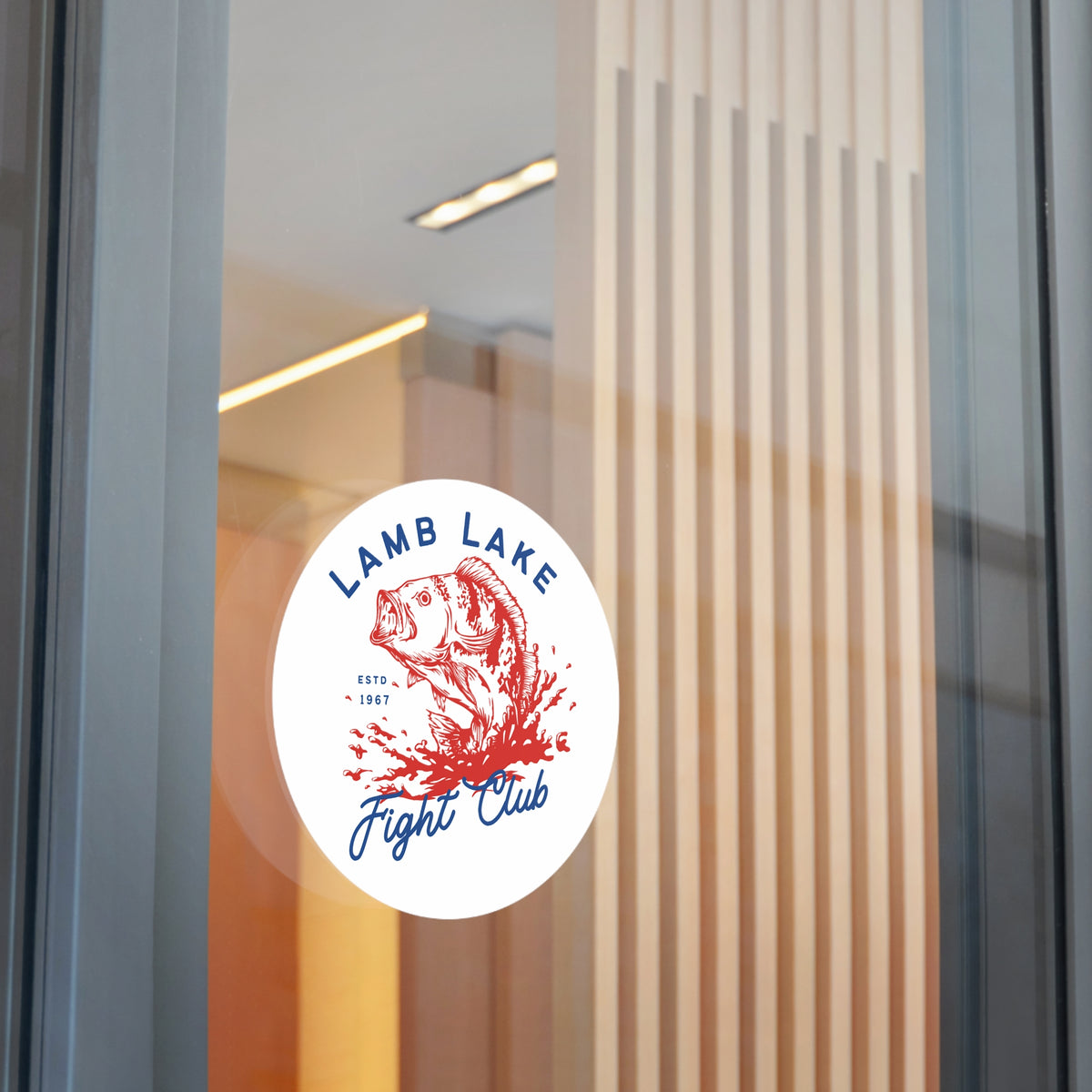 Lamb Lake Fight Club Round Vinyl Sticker — Vintage Fishing Bass Emblem (ESTD 1967)