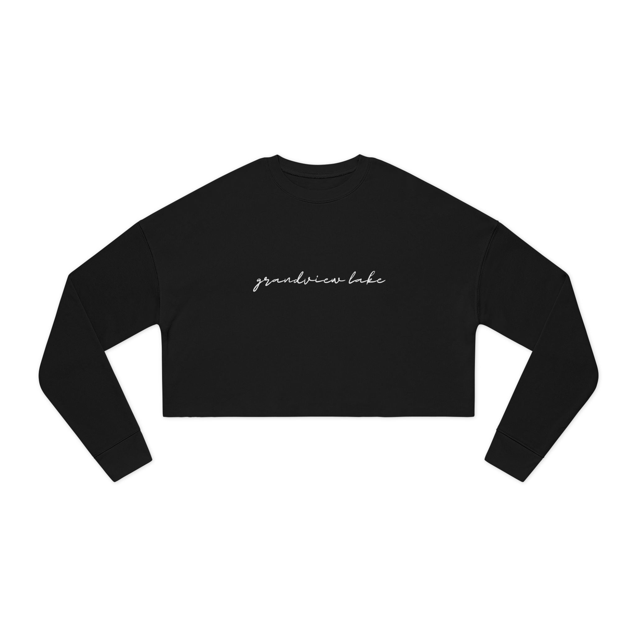 Cropped Hem Sweatshirt — 'grandview lake' Script Logo, Cozy Casual Pullover