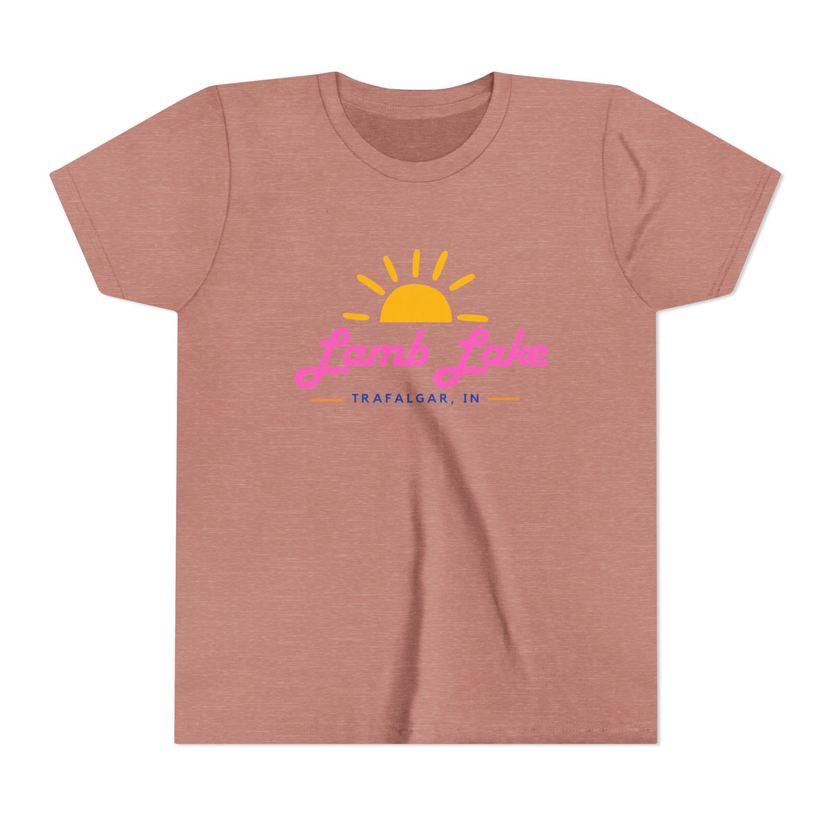 Youth Tee — Lamb Lake Retro Sunset Kids Shirt (Trafalgar, IN)