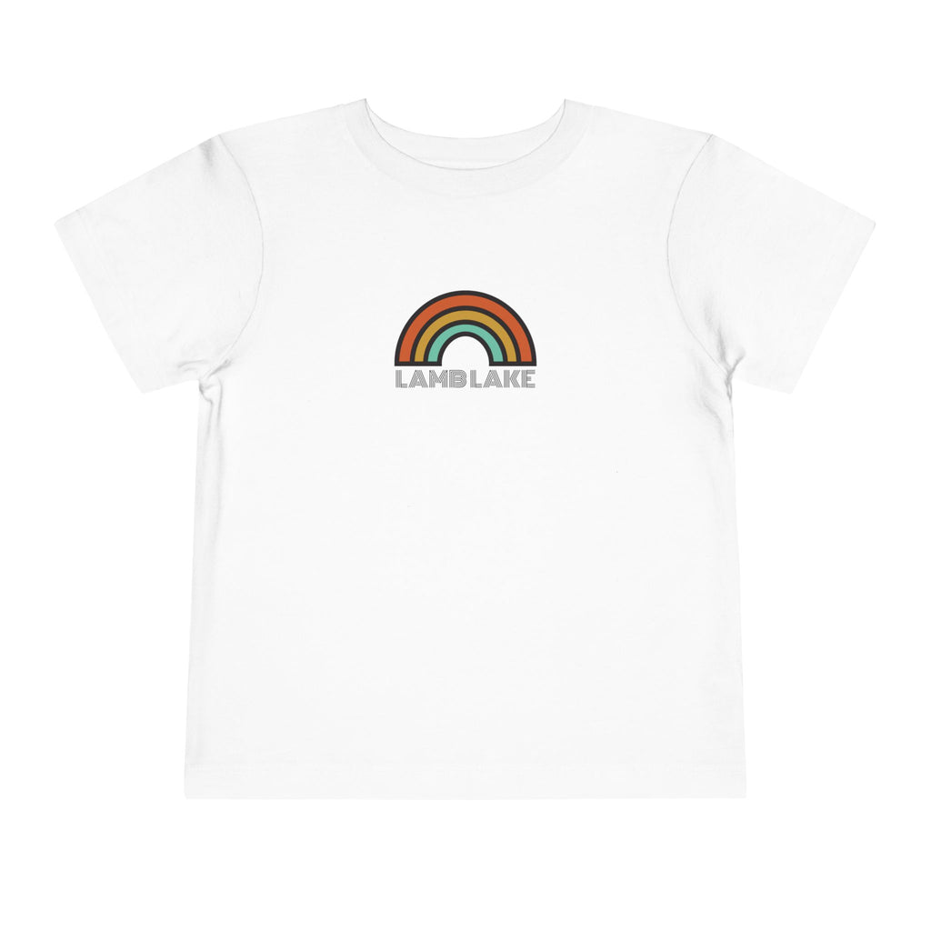 Retro Rainbow Toddler Tee — "Lamb Lake" Graphic Short Sleeve
