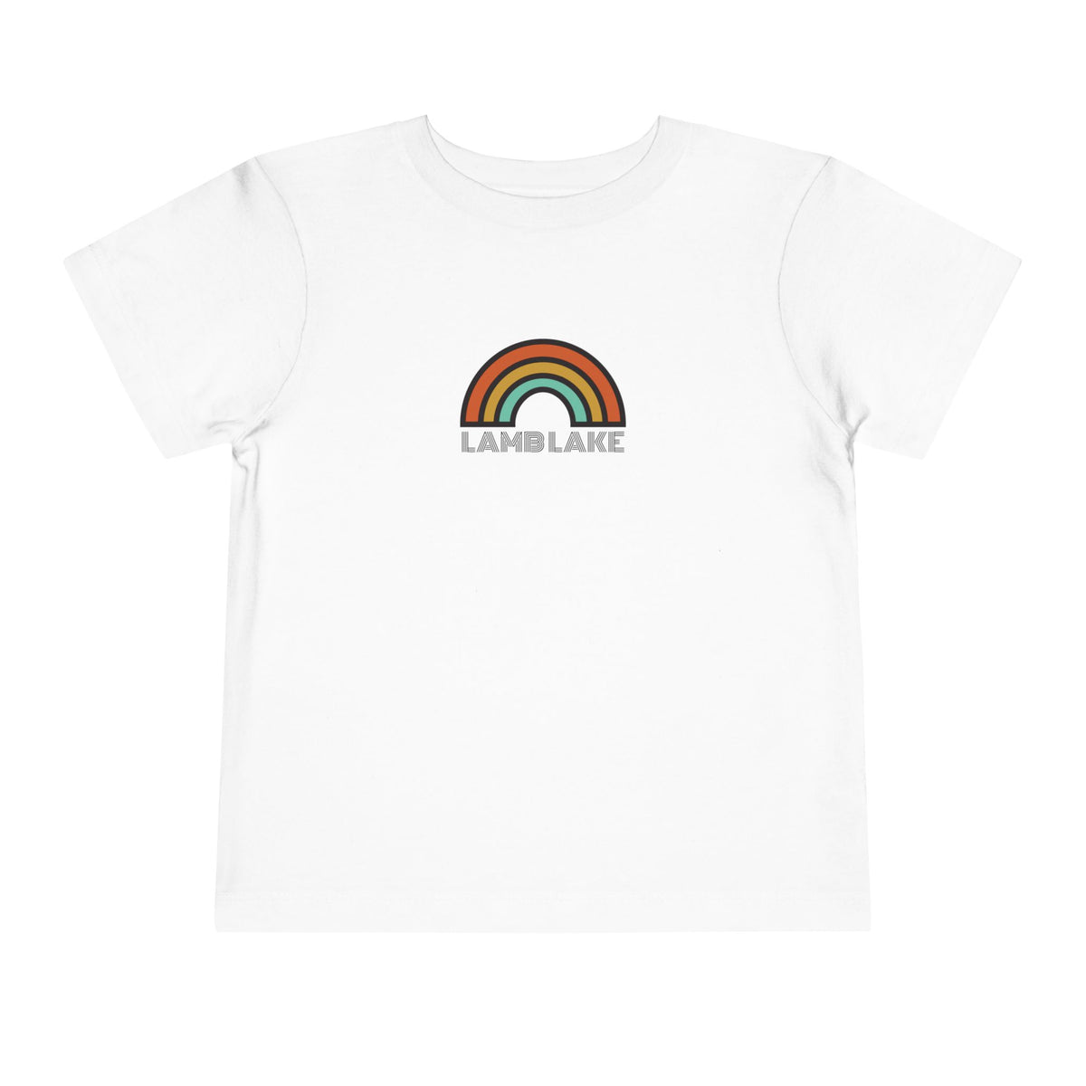 Retro Rainbow Toddler Tee — "Lamb Lake" Graphic Short Sleeve