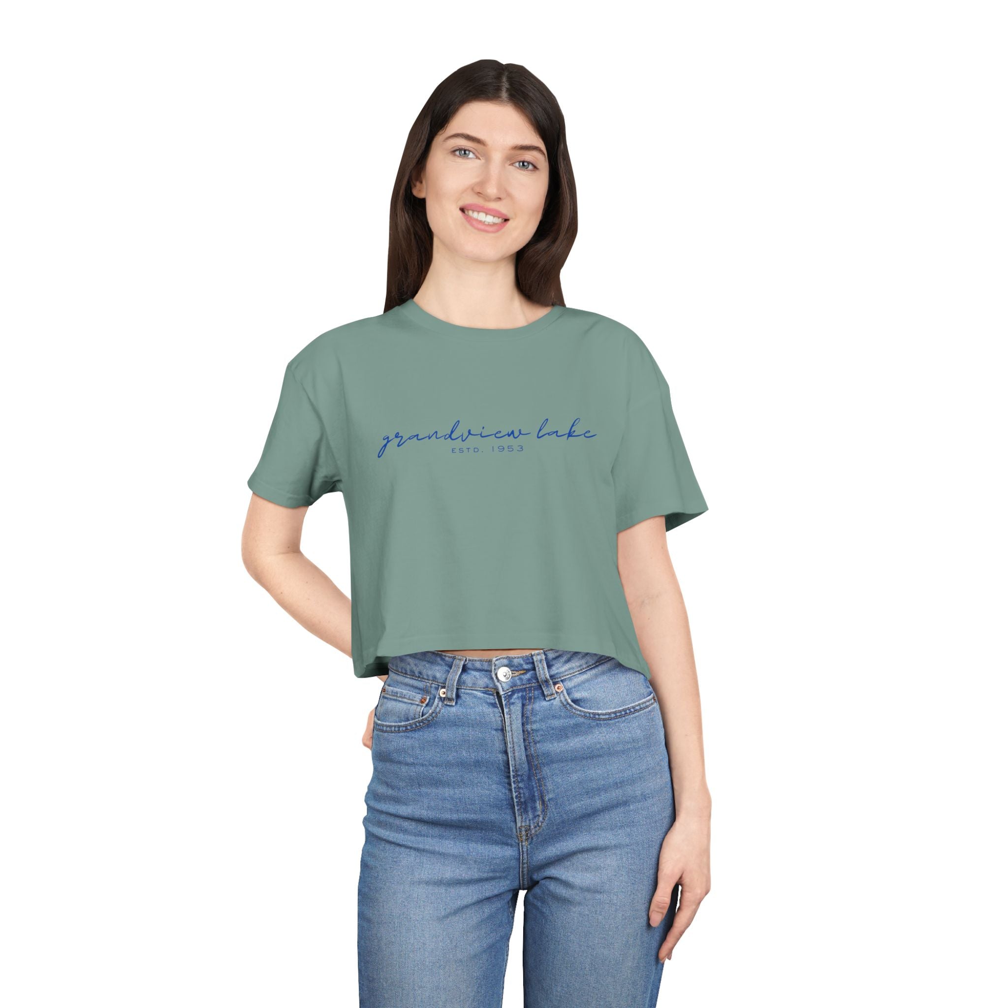 Script Logo Crop Tee — "grandview lake" Women's Casual Top