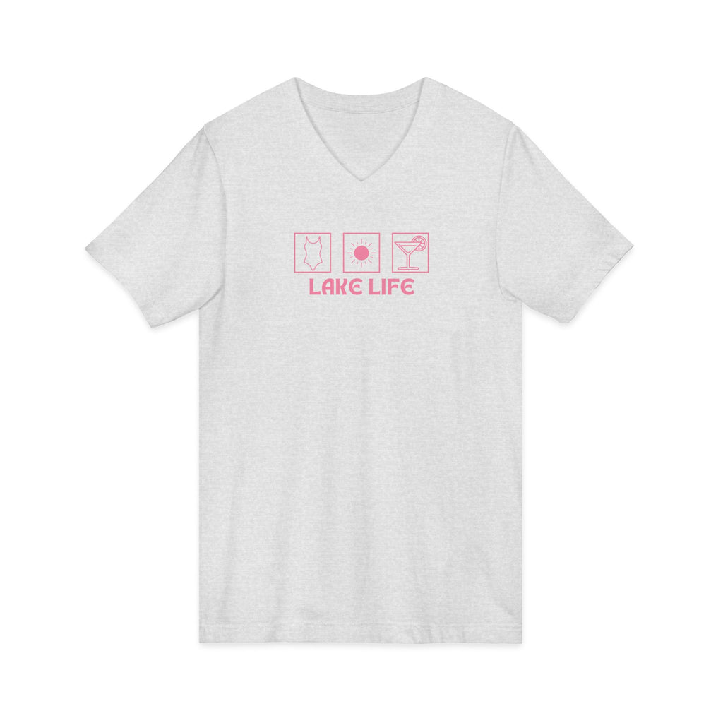 Lake Life V-Neck Tee — Pink Minimalist Icons T-Shirt