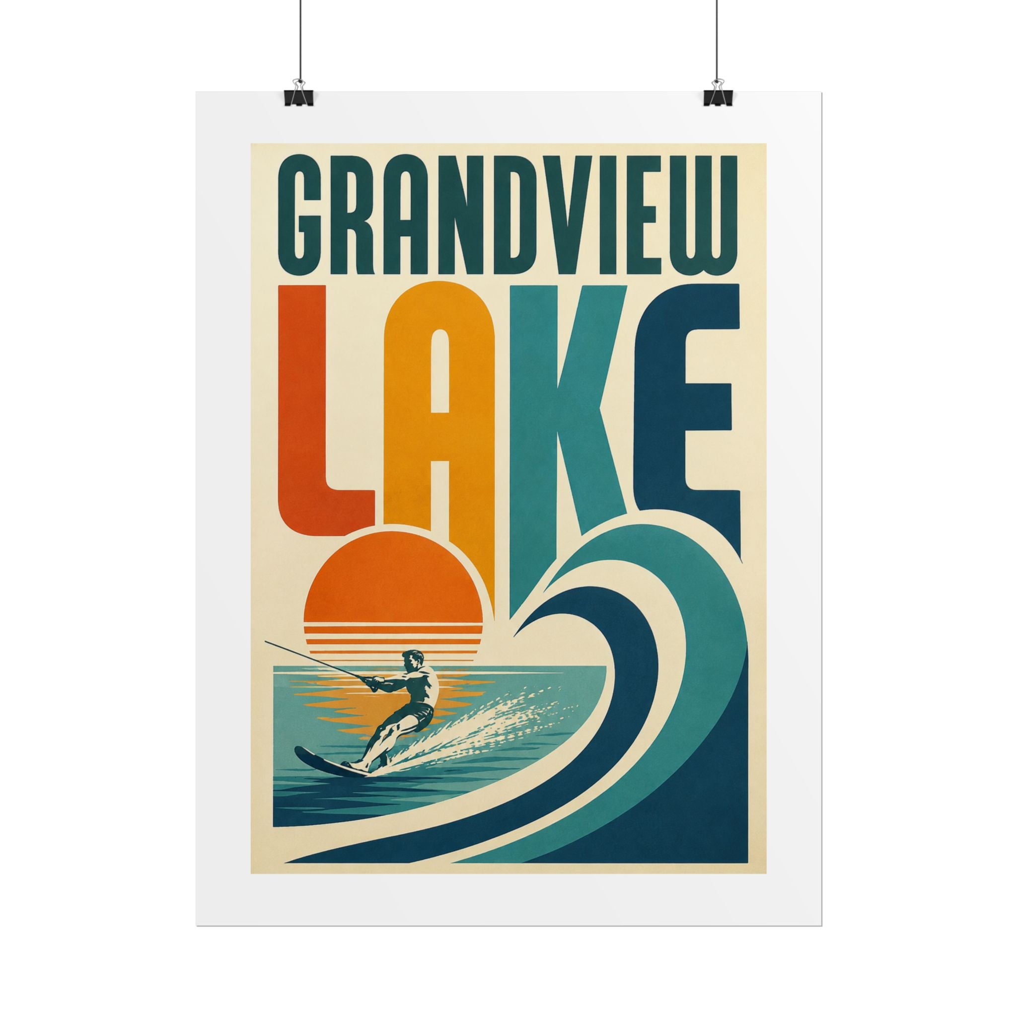 Grandview Lake Vintage Surf Poster — Retro Lakeside Wall Art (Rolled Poster)
