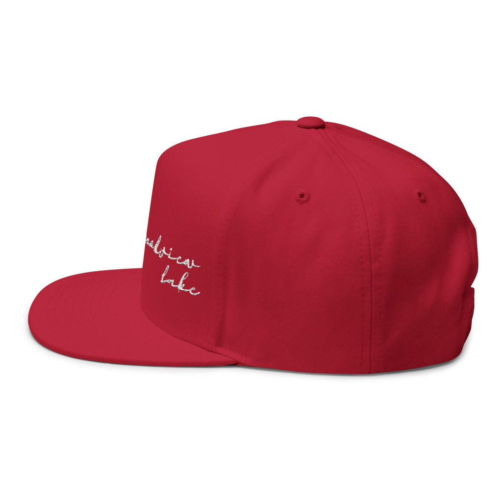 Grandview Lake White Script Embroidered Flat Bill Cap