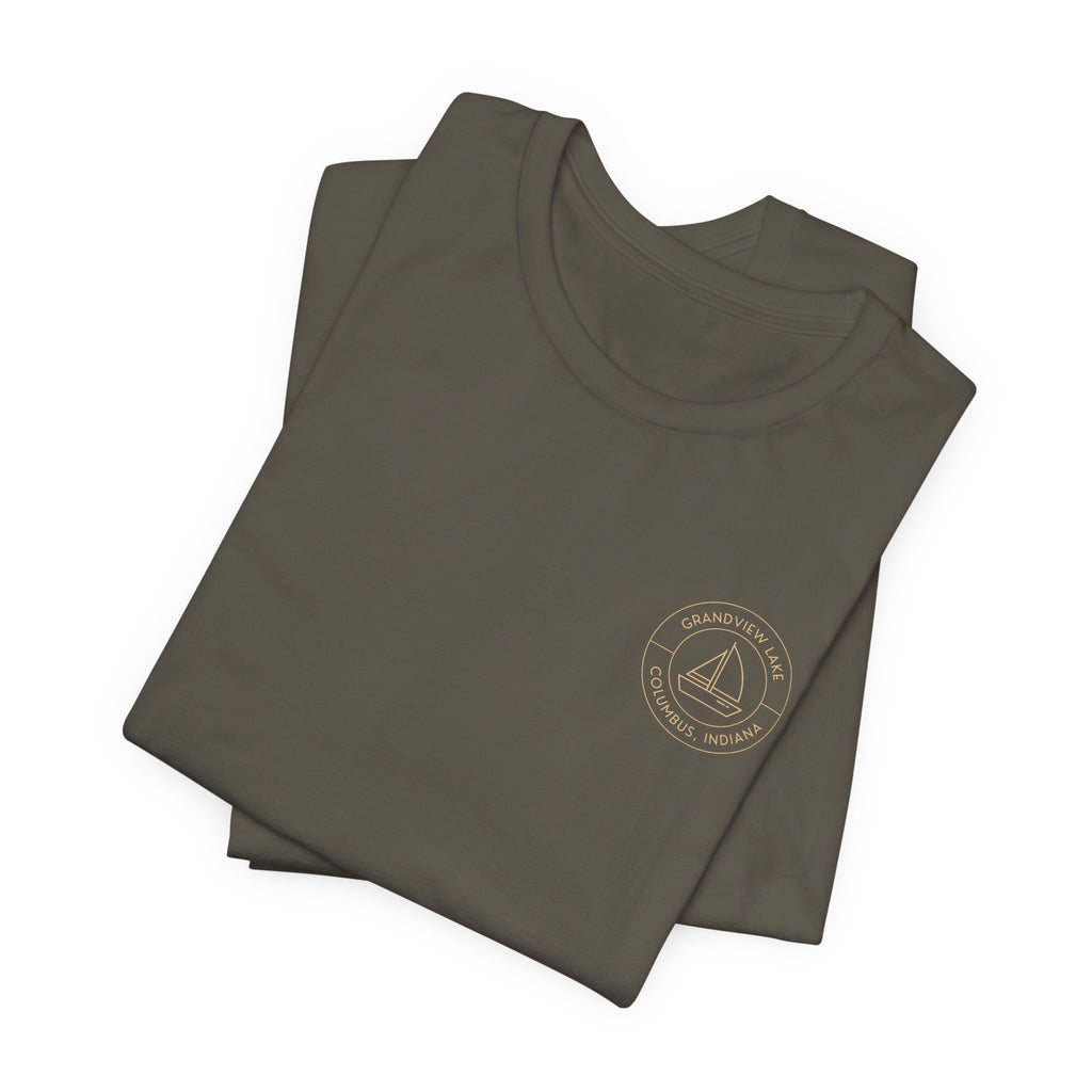 Sailboat Pocket & Back Print Grandview Lake Minimalist Tee —  Short Sleeve Shirt