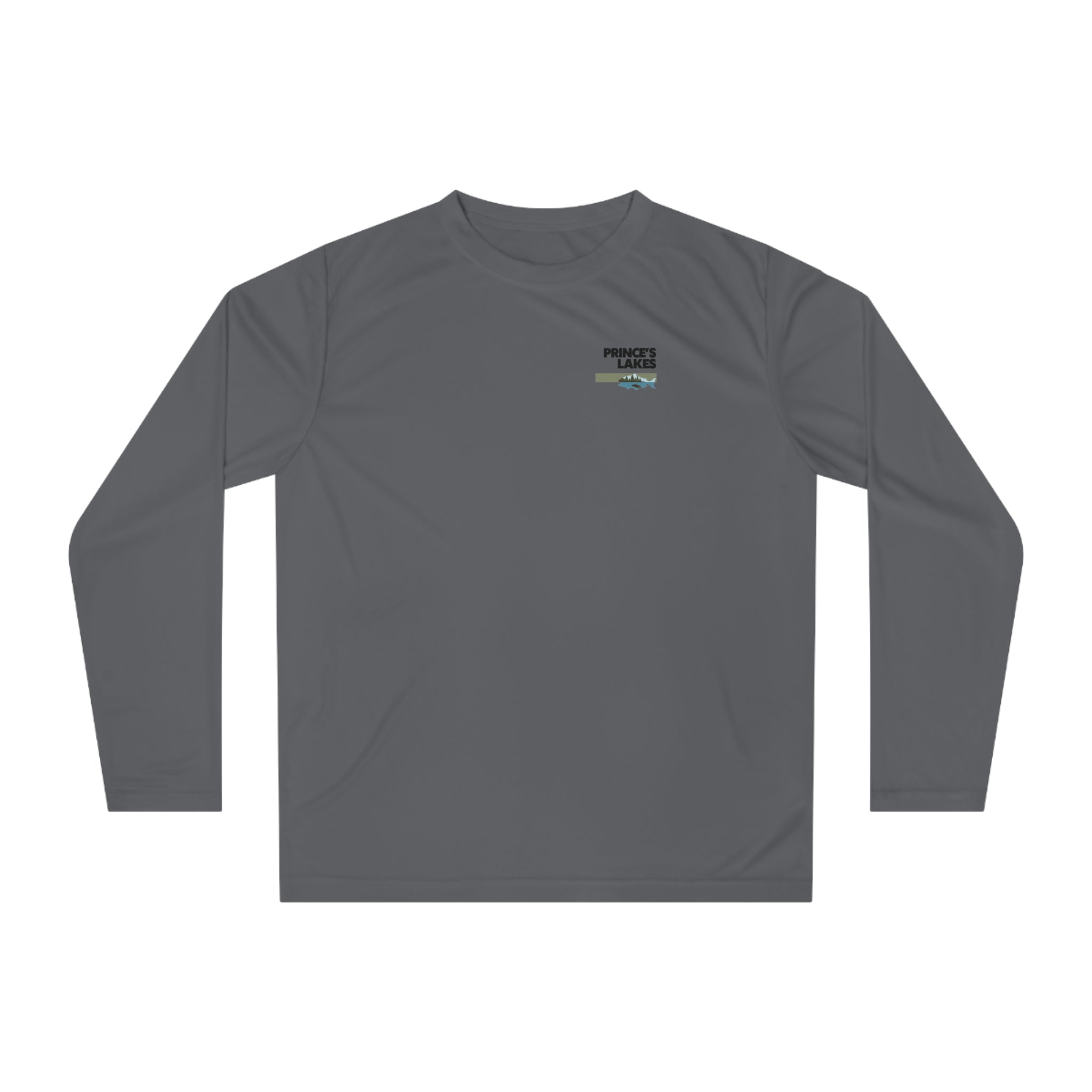 Performance Long Sleeve Shirt — Fish Princes Lakes Logo Chest Print