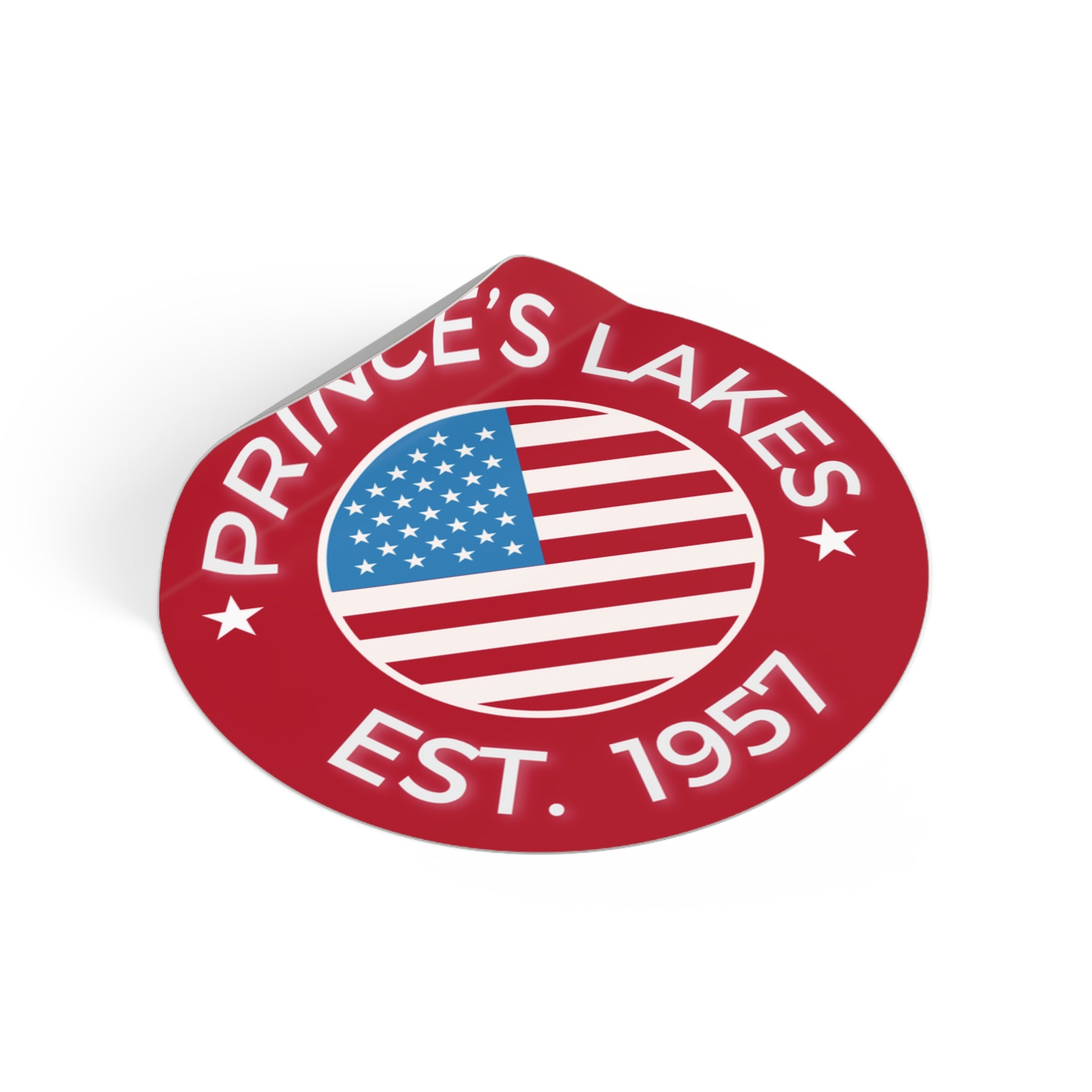 Prince’s Lakes Est. 1957 Round American Flag Vinyl Sticker