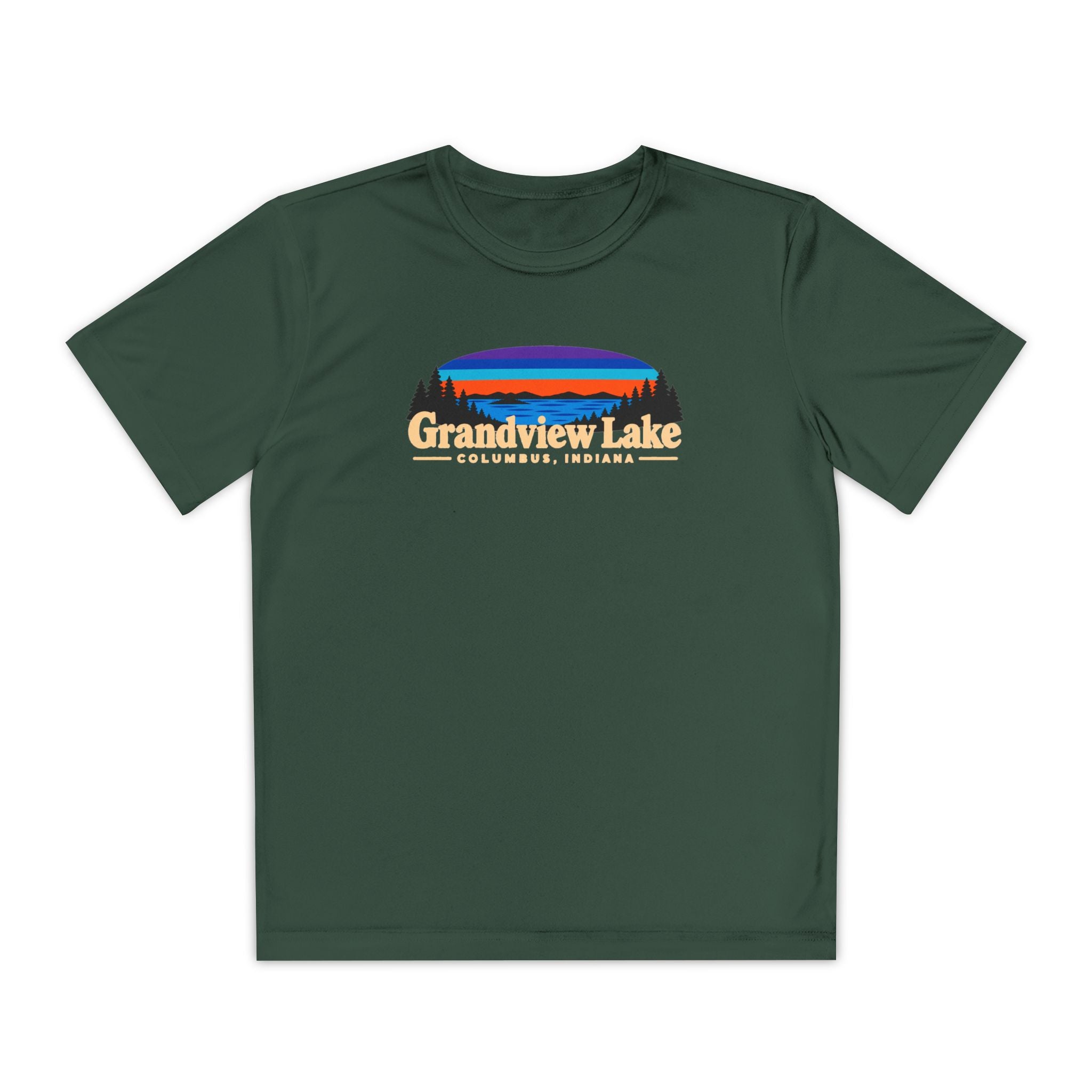 Youth Performance Tee — Grandview Lake Retro Sunset Camp Shirt
