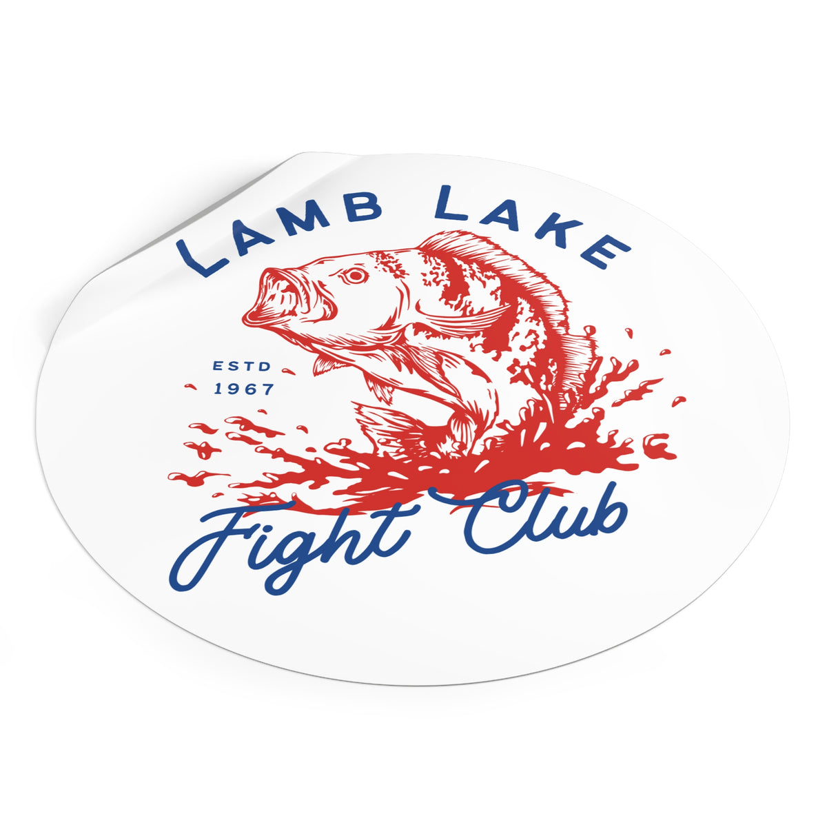 Lamb Lake Fight Club Round Vinyl Sticker — Vintage Fishing Bass Emblem (ESTD 1967)