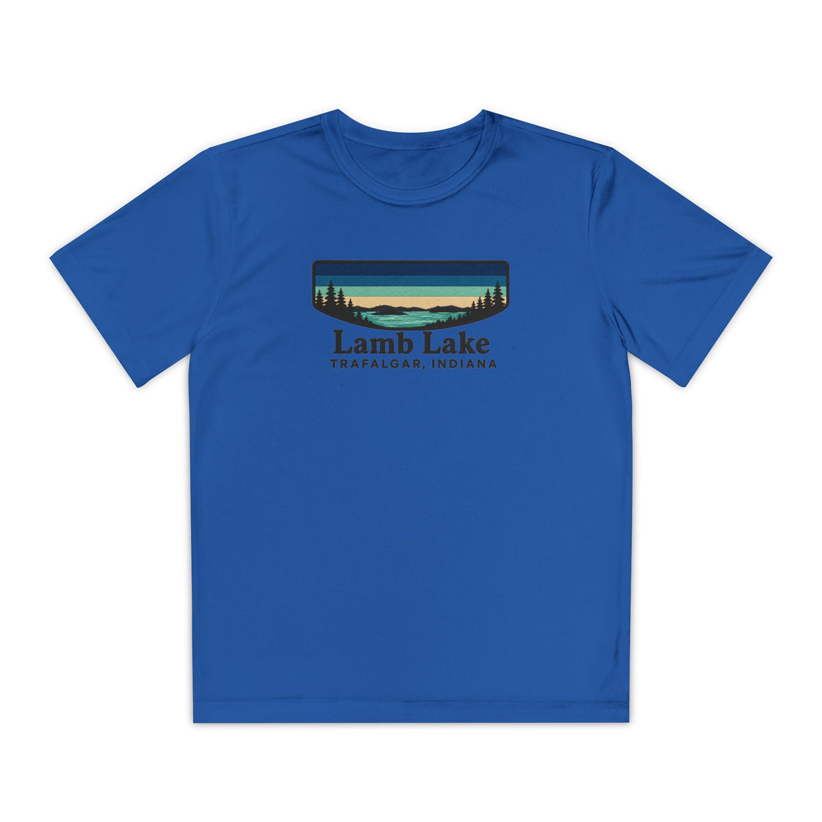Youth Performance Tee — Lamb Lake Retro Sunset Camp Shirt