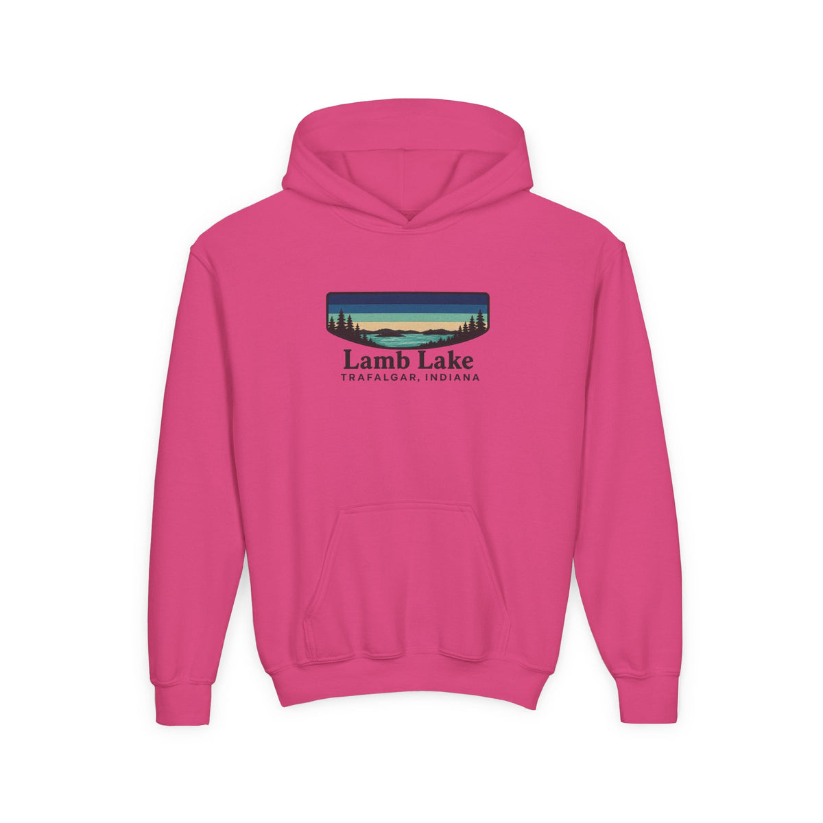 Youth Hoodie — Lamb Lake Indiana Retro Lake Graphic