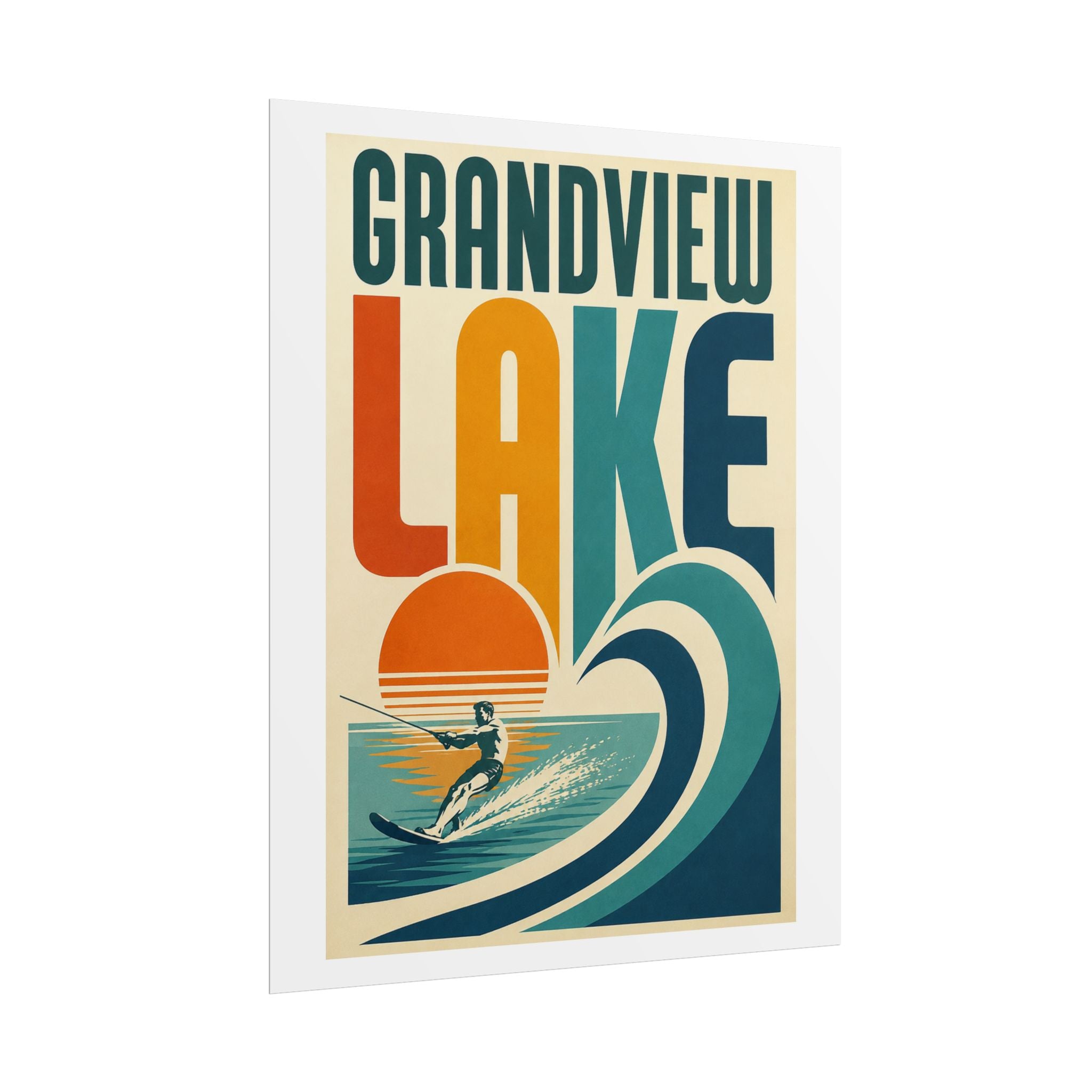 Grandview Lake Vintage Surf Poster — Retro Lakeside Wall Art (Rolled Poster)