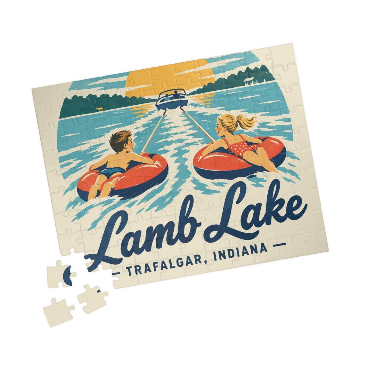 Lamb Lake Kids Retro Tubing Puzzle — Trafalgar, Indiana Lake Souvenir