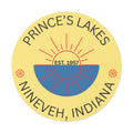 Prince's Lakes Round Vinyl Sun-over-Water Sticker — Nineveh, Indiana Est. 1957