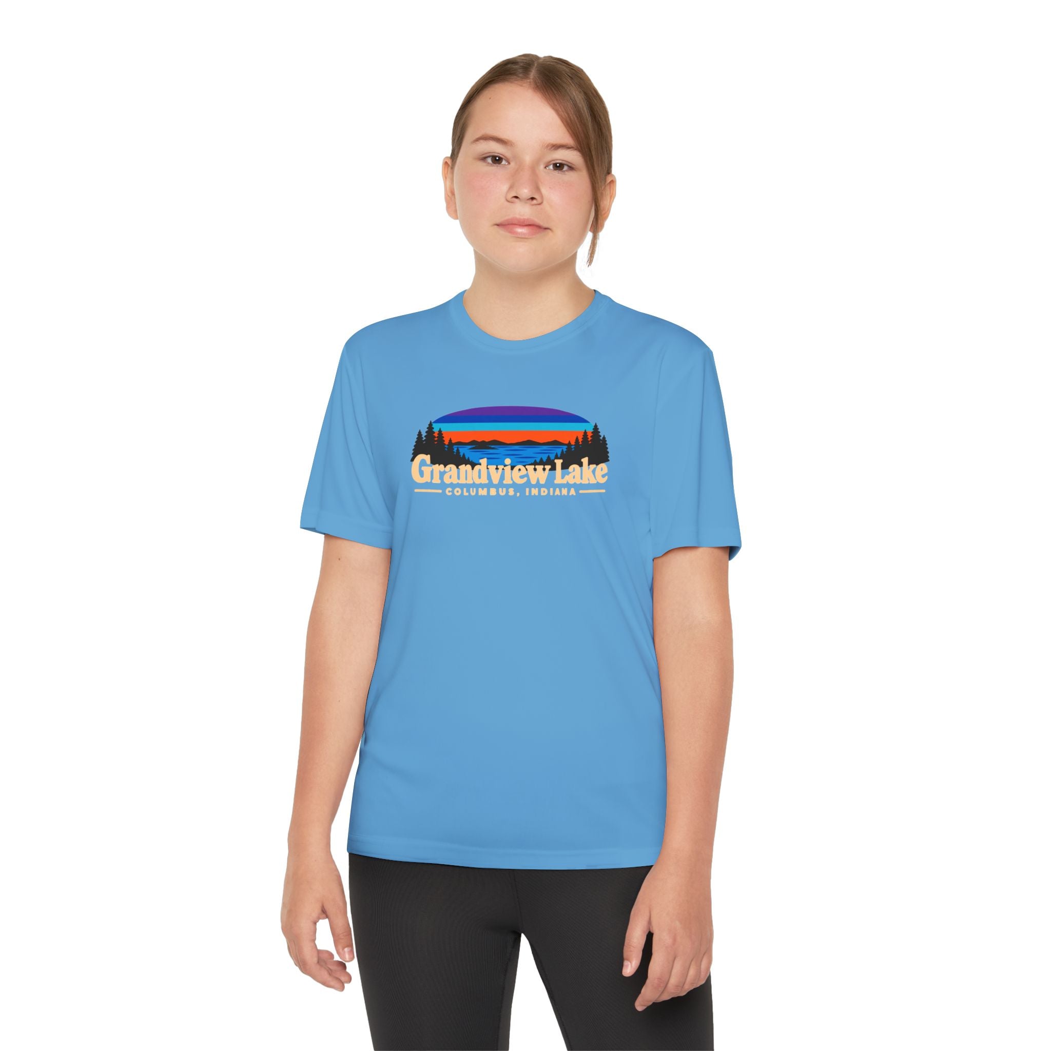 Youth Performance Tee — Grandview Lake Retro Sunset Camp Shirt