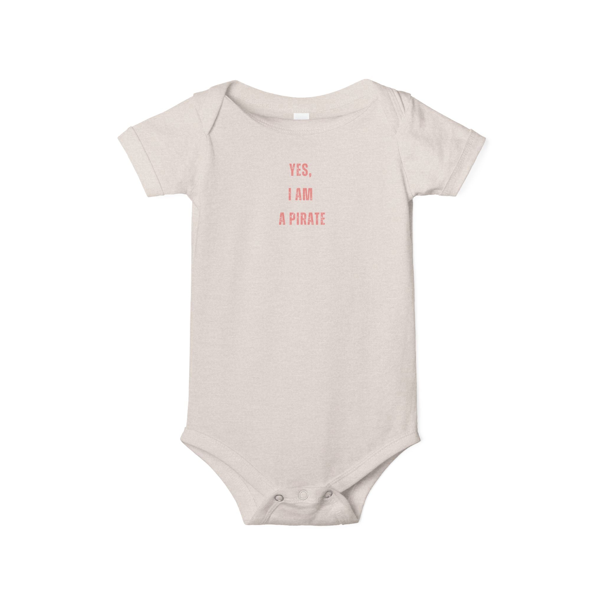 Infant One-Piece Bodysuit — "Yes, I Am a Pirate" Minimal Pink Text Baby Onesie