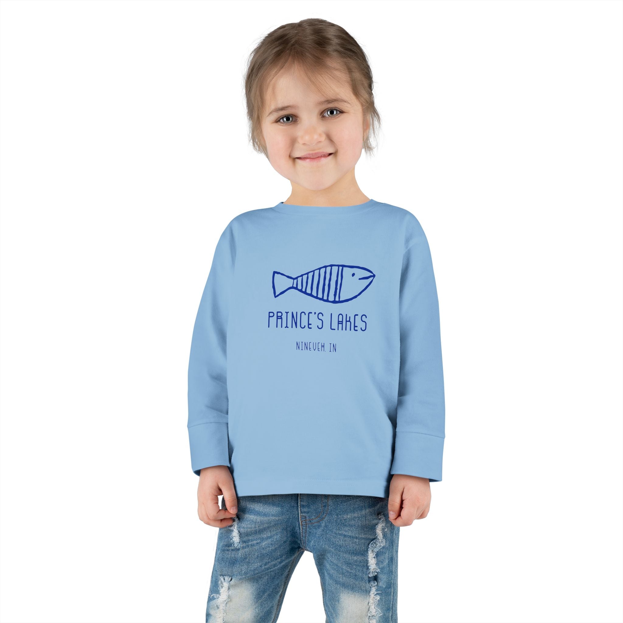 Toddler Long Sleeve Tee — "Prince's Lakes" Hand-Drawn Fish Graphic