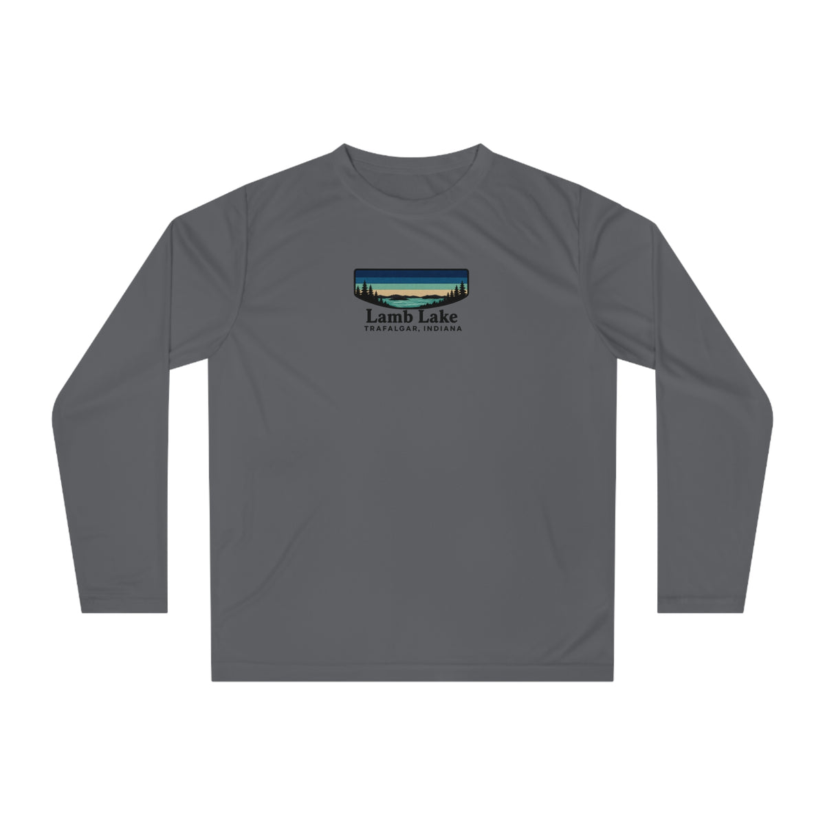 Lamb Lake Performance Long Sleeve Shirt — Retro Lakeside Graphic