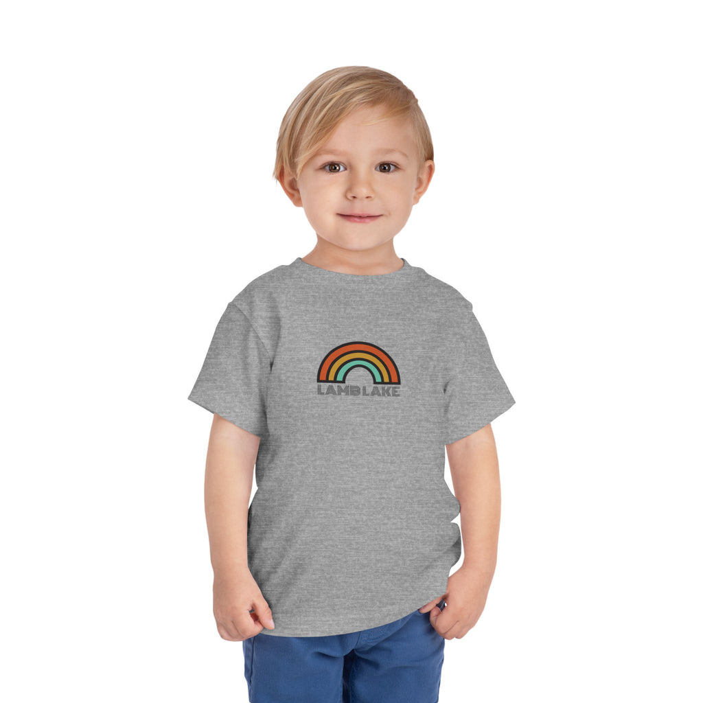 Retro Rainbow Toddler Tee — "Lamb Lake" Graphic Short Sleeve