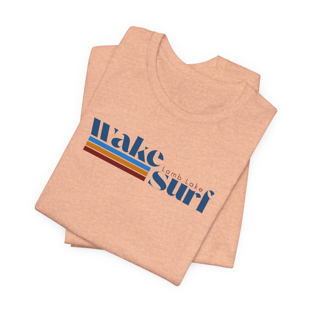 Wake Surf Lamb Lake Stripe Tee — Retro Surfing Graphic T-Shirt
