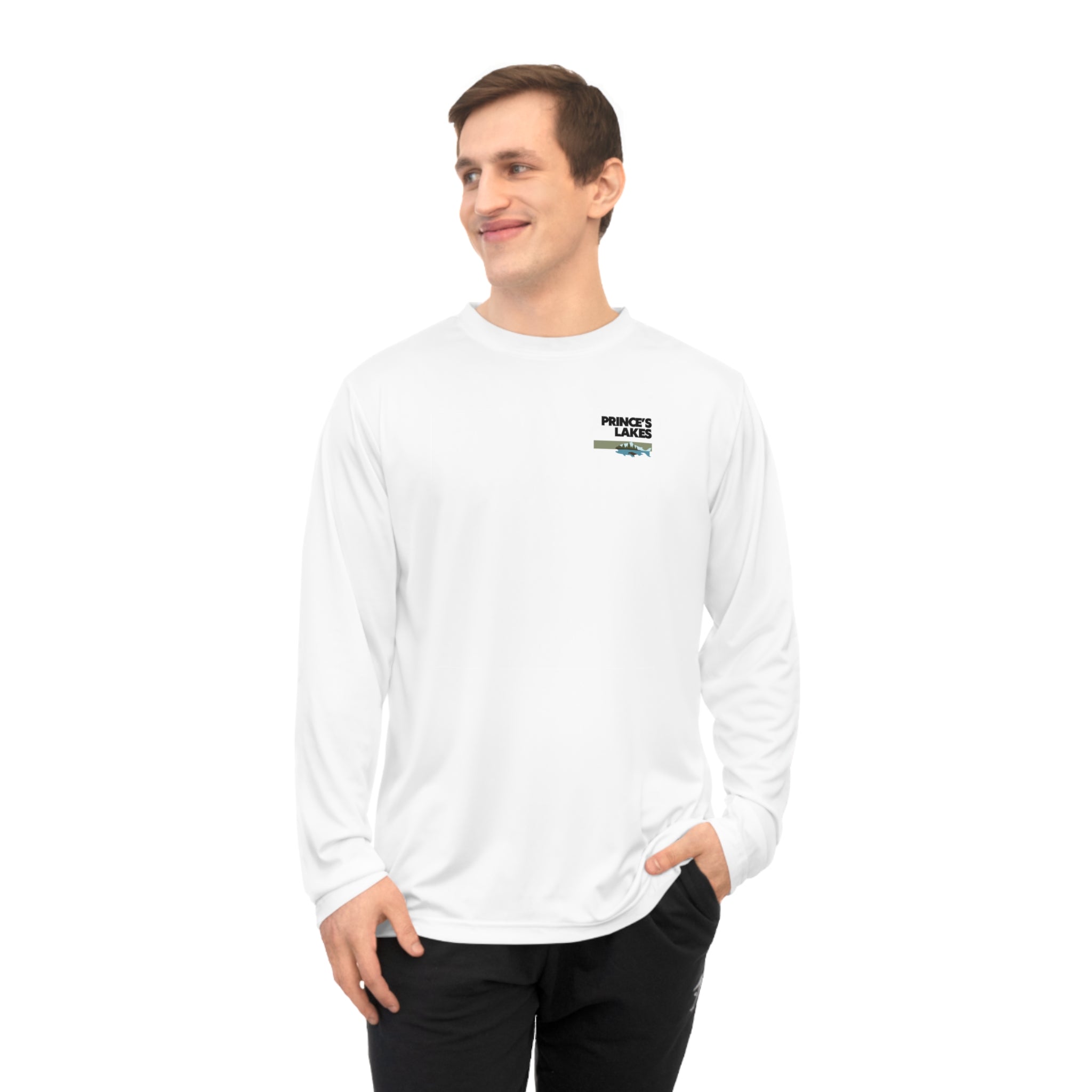 Performance Long Sleeve Shirt — Fish Princes Lakes Logo Chest Print