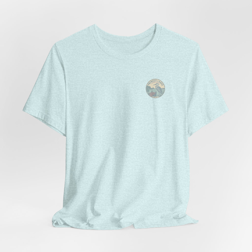 Prince's Lakes Great Blue Heron Graphic Tee — Vintage Nature Pocket & Back Print