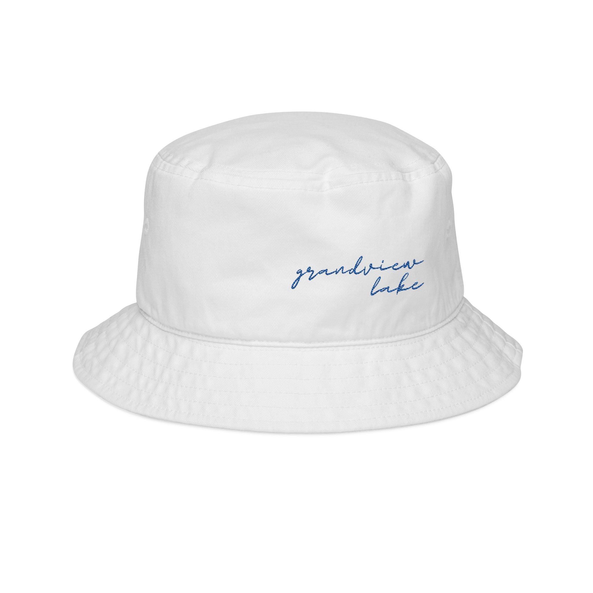 Embroidered "Grandview Lake" Script Bucket Hat — Casual Summer Fishing & Outdoor Hat