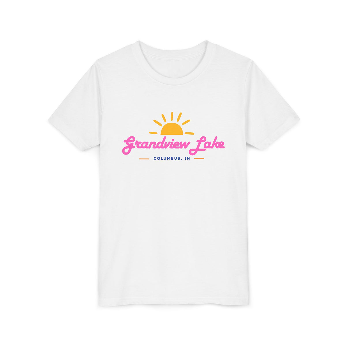 Youth Tee — Grandview Lake Retro Sunset Kids Shirt (Columbus, IN)