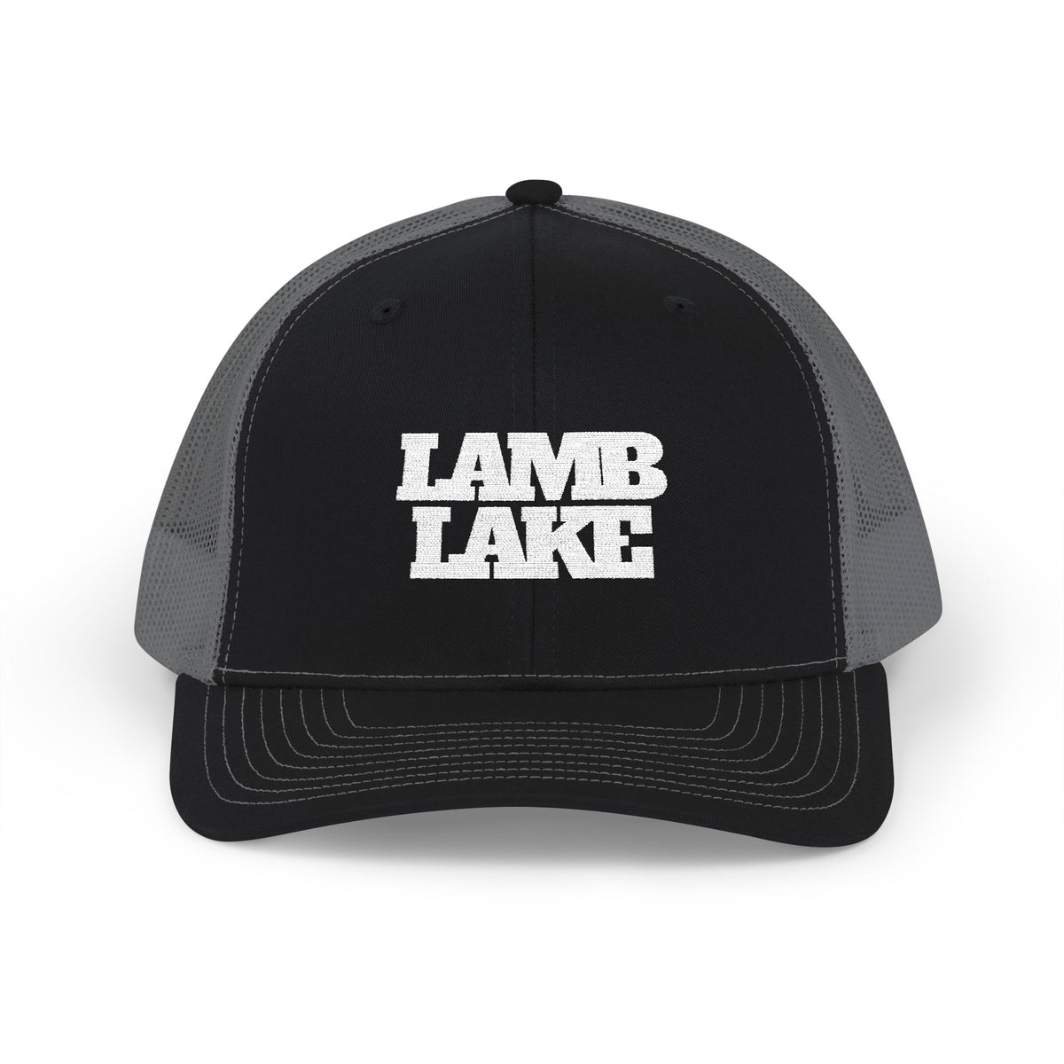 Lamb Lake Trucker Hat — Vintage White Mesh Snapback Cap