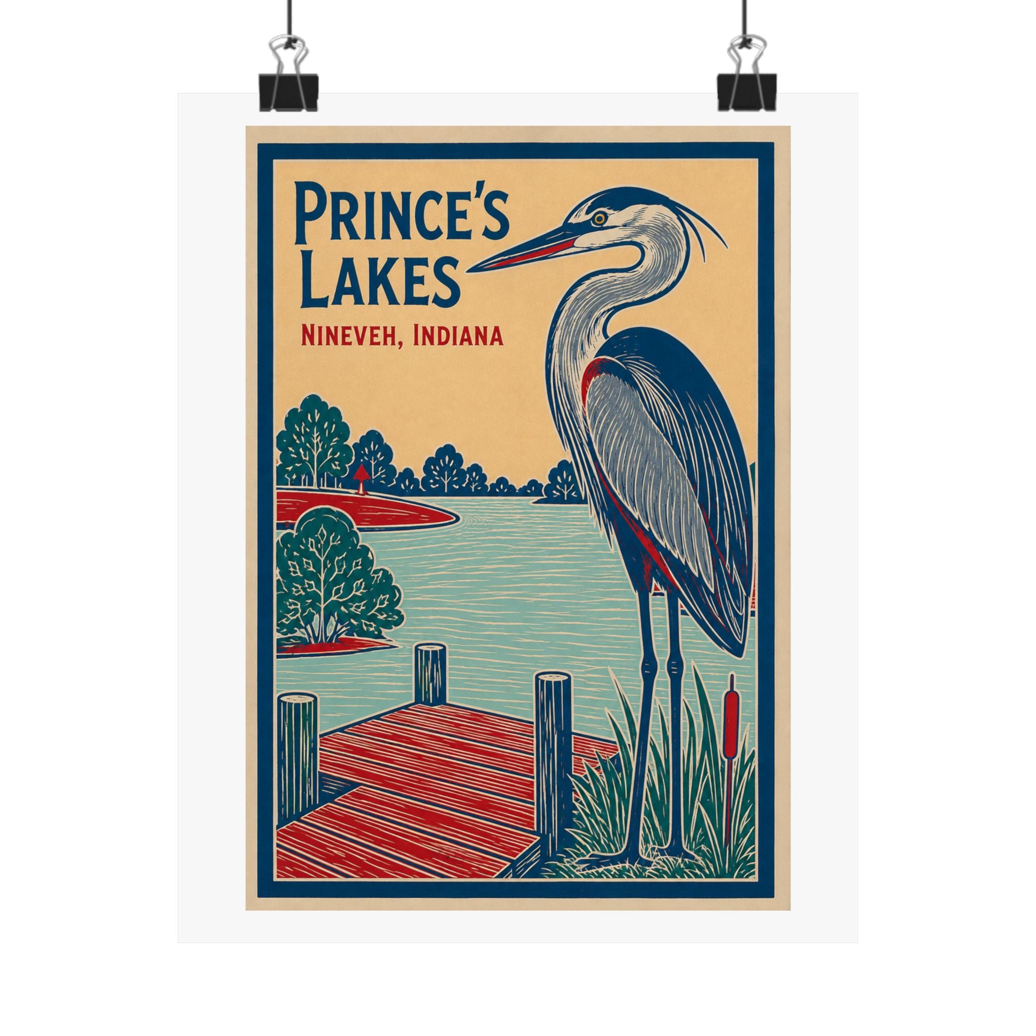 Prince's Lakes Great Blue Heron Poster — Matte Vertical Wall Art (Nineveh, Indiana)