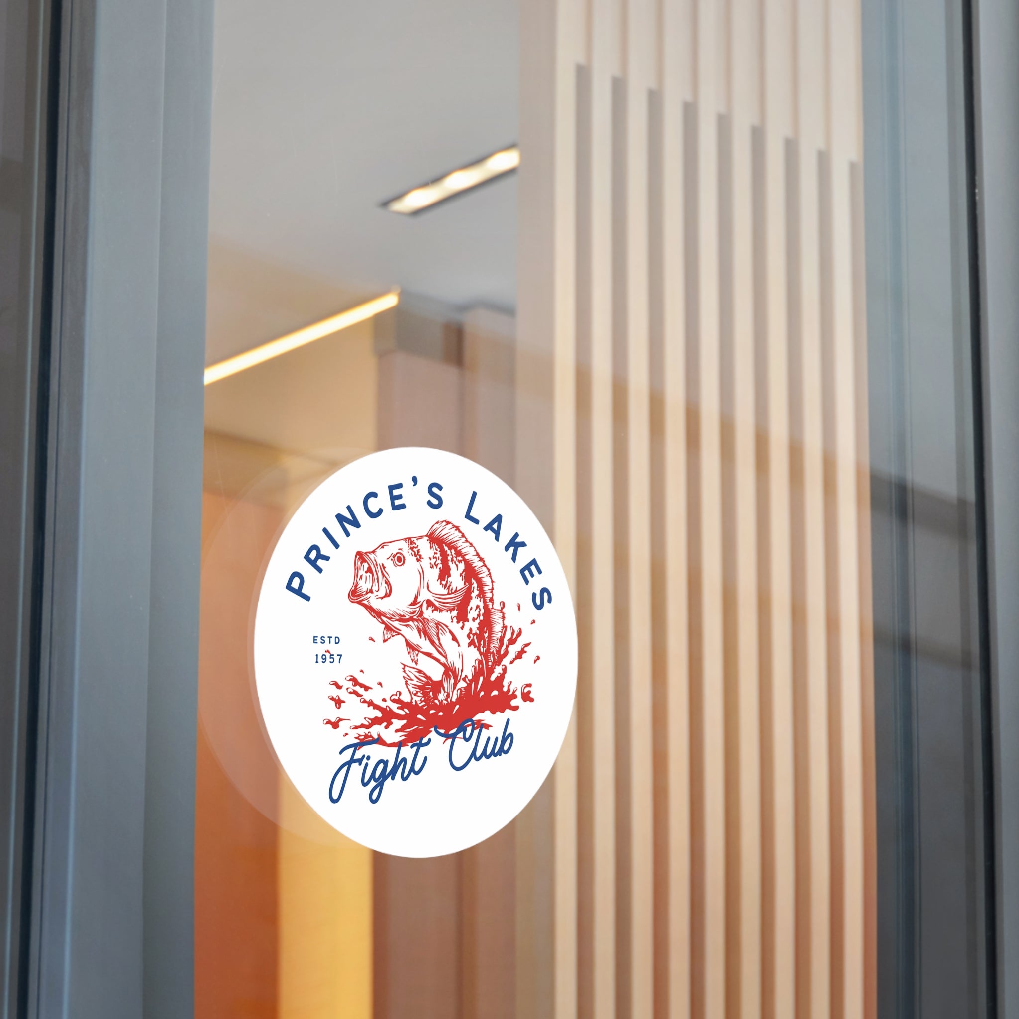 Prince's Lakes Fight Club Round Vinyl Sticker — Vintage Fishing Bass Emblem (ESTD 1957)