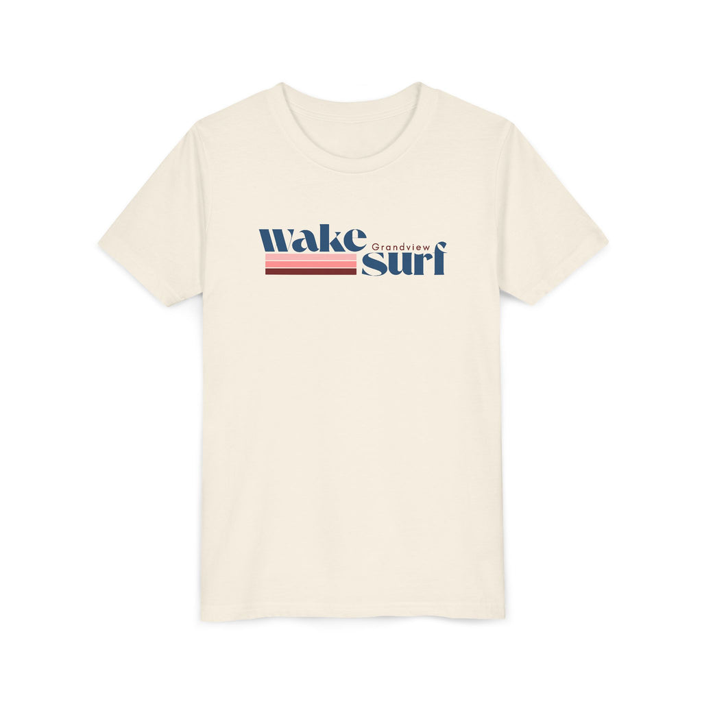 Youth Tee - "Wake Surf Grandview" Retro Striped Kids Surf T‑Shirt