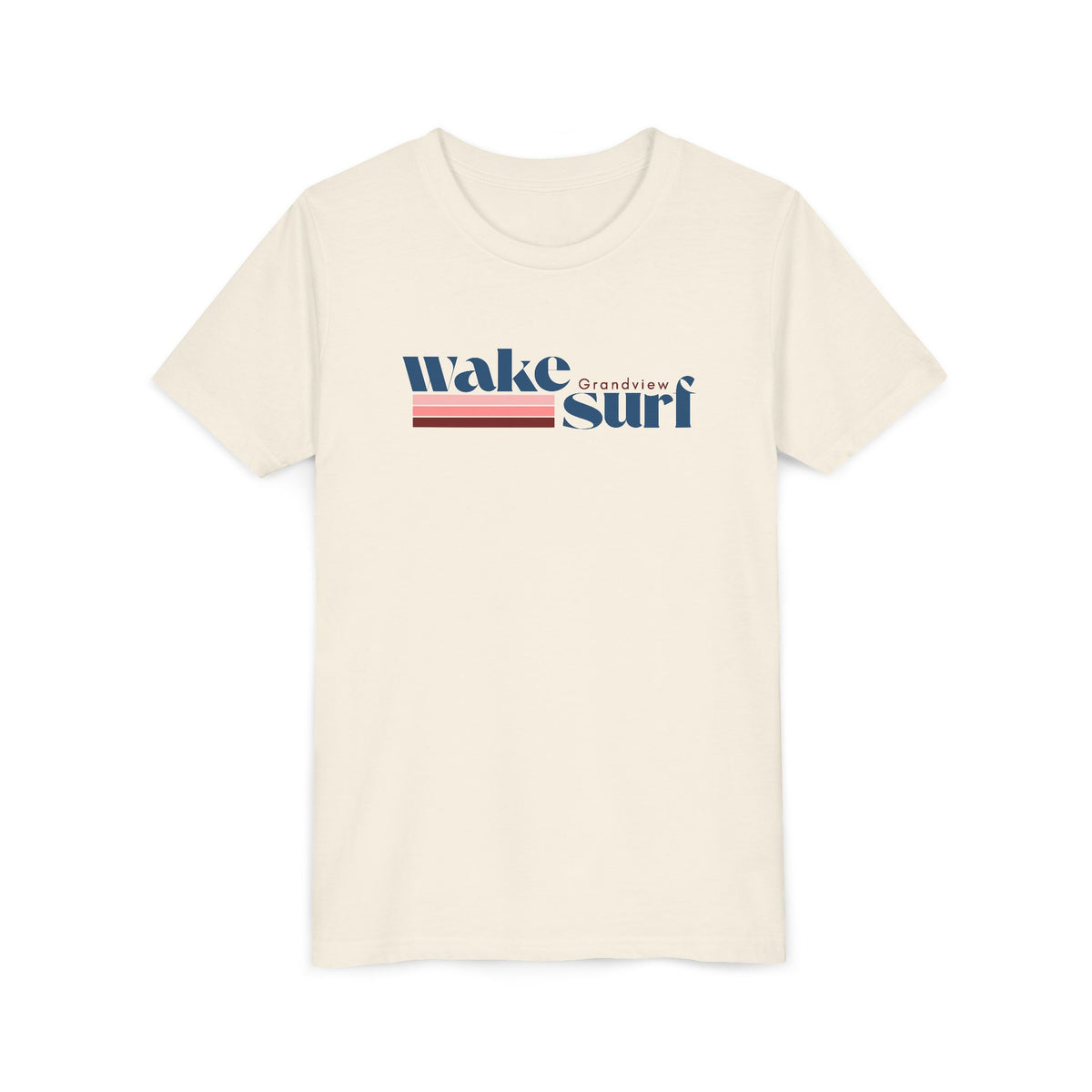 Youth Tee - "Wake Surf Grandview" Retro Striped Kids Surf T‑Shirt