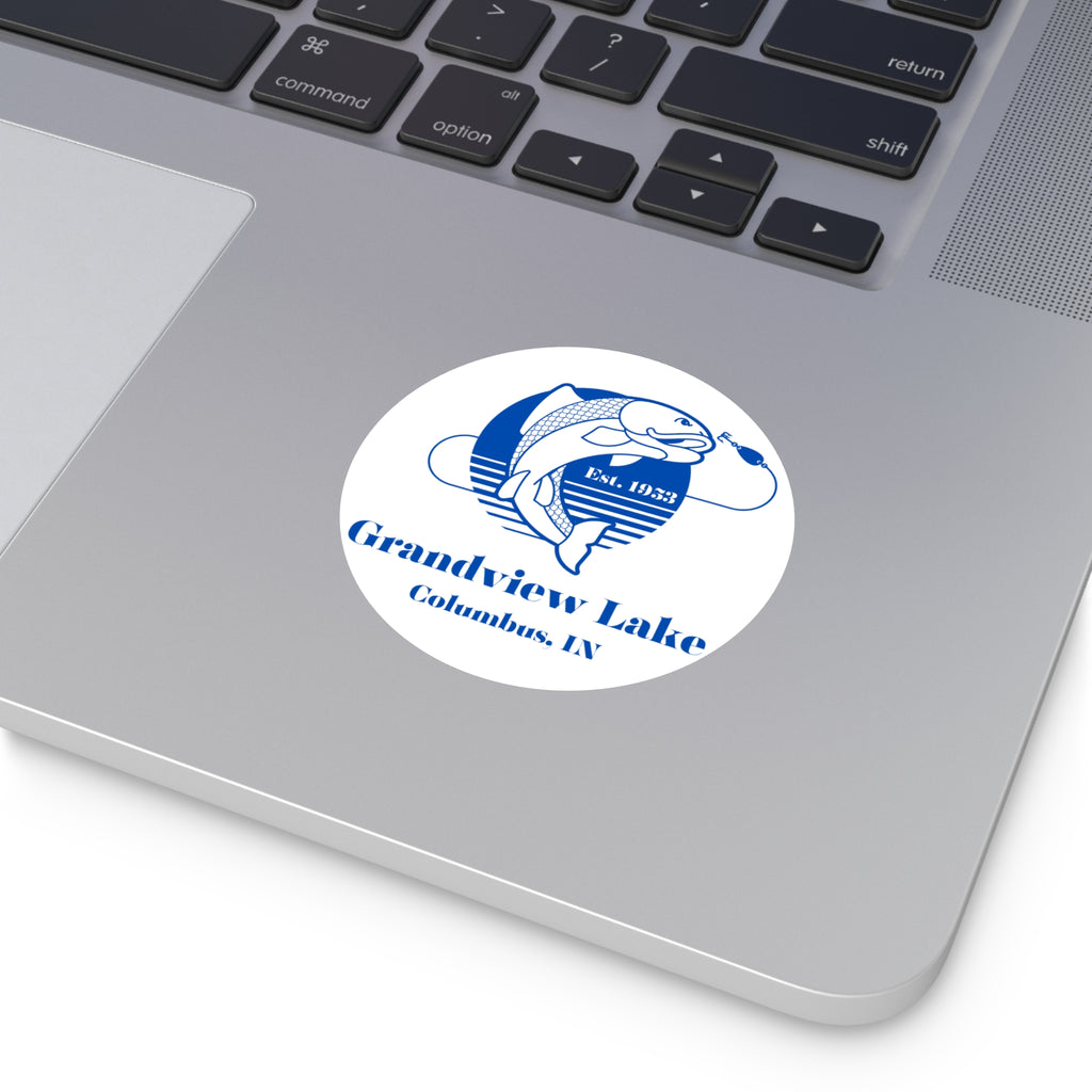 Grandview Lake Fishing Round Vinyl Sticker — Columbus, IN Est. 1953