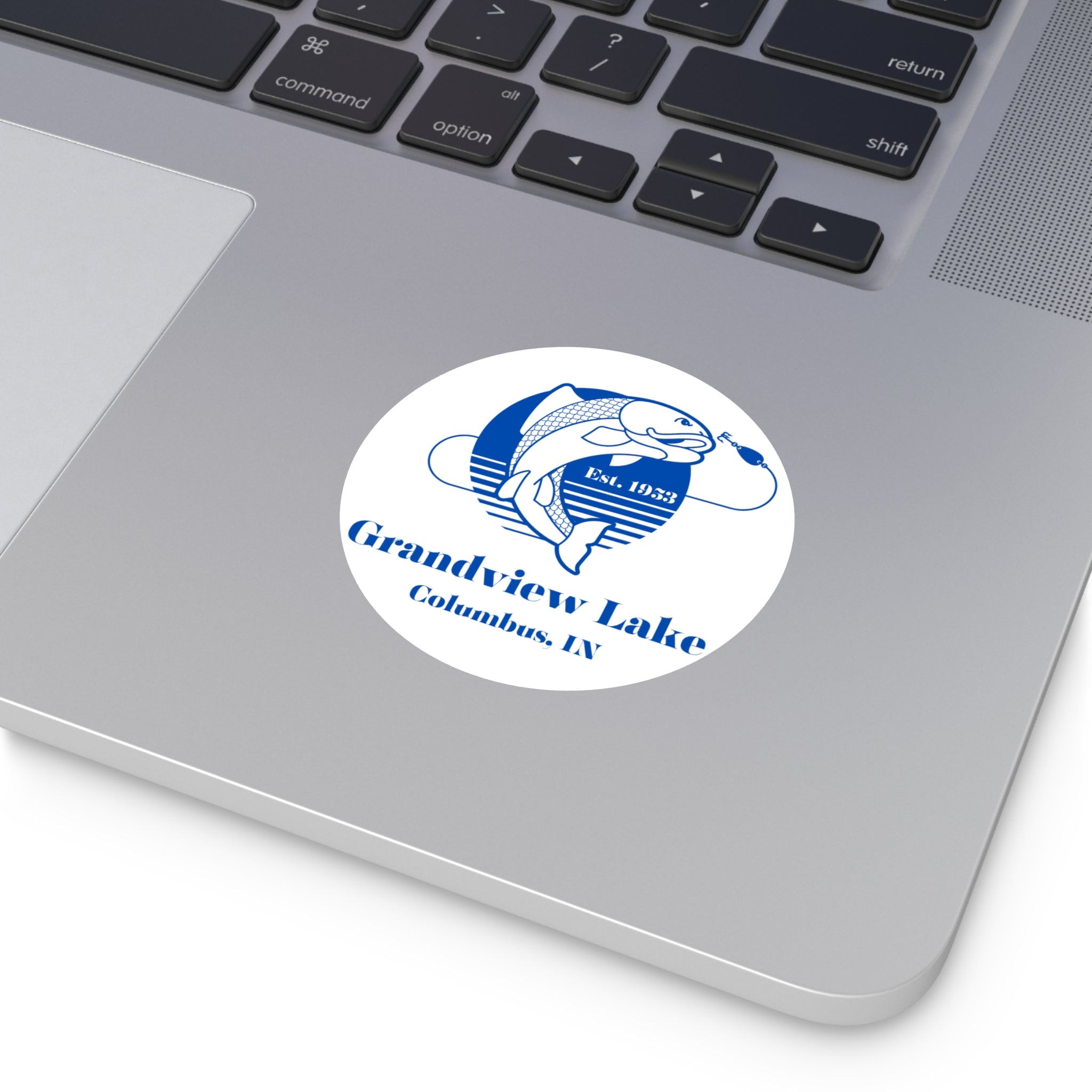 Grandview Lake Fishing Round Vinyl Sticker — Columbus, IN Est. 1953