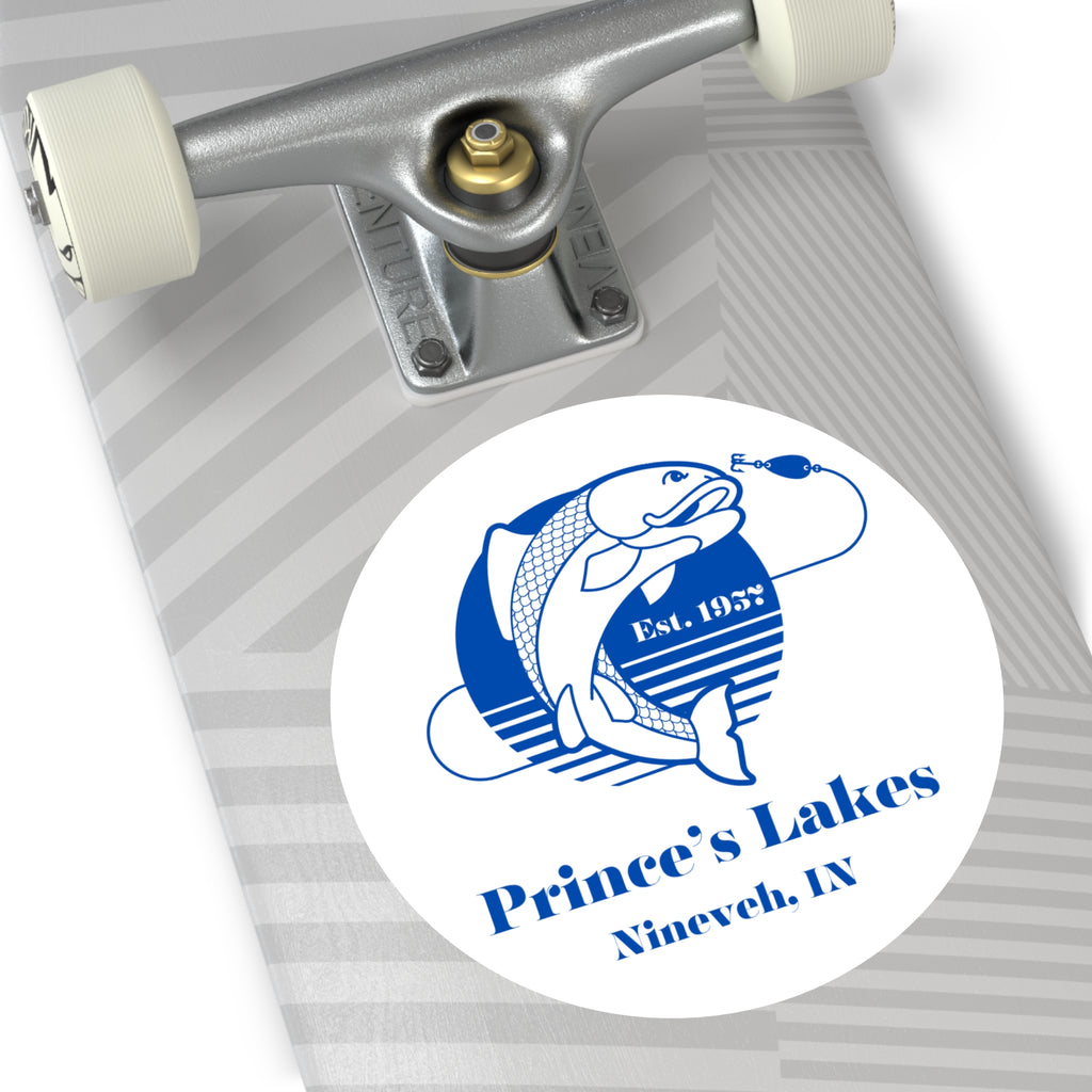 Prince's Lakes Fishing Sticker — Round Vinyl "Est. 1957" (Nineveh, IN)