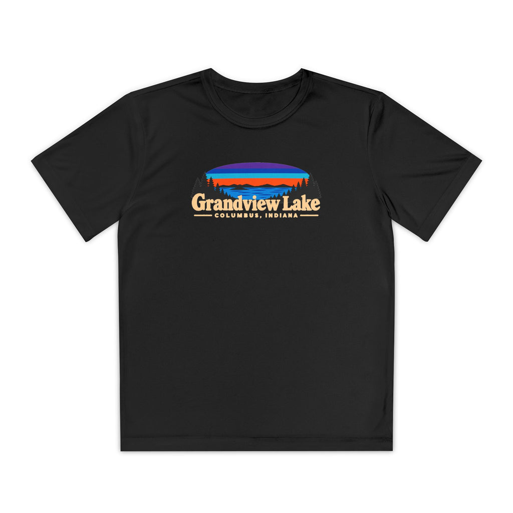 Youth Performance Tee — Grandview Lake Retro Sunset Camp Shirt