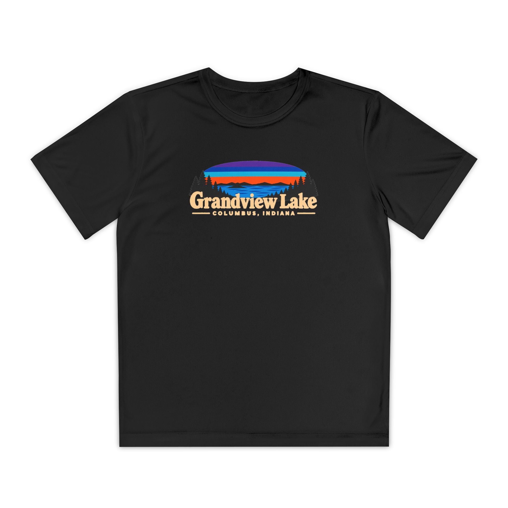 Youth Performance Tee — Grandview Lake Retro Sunset Camp Shirt