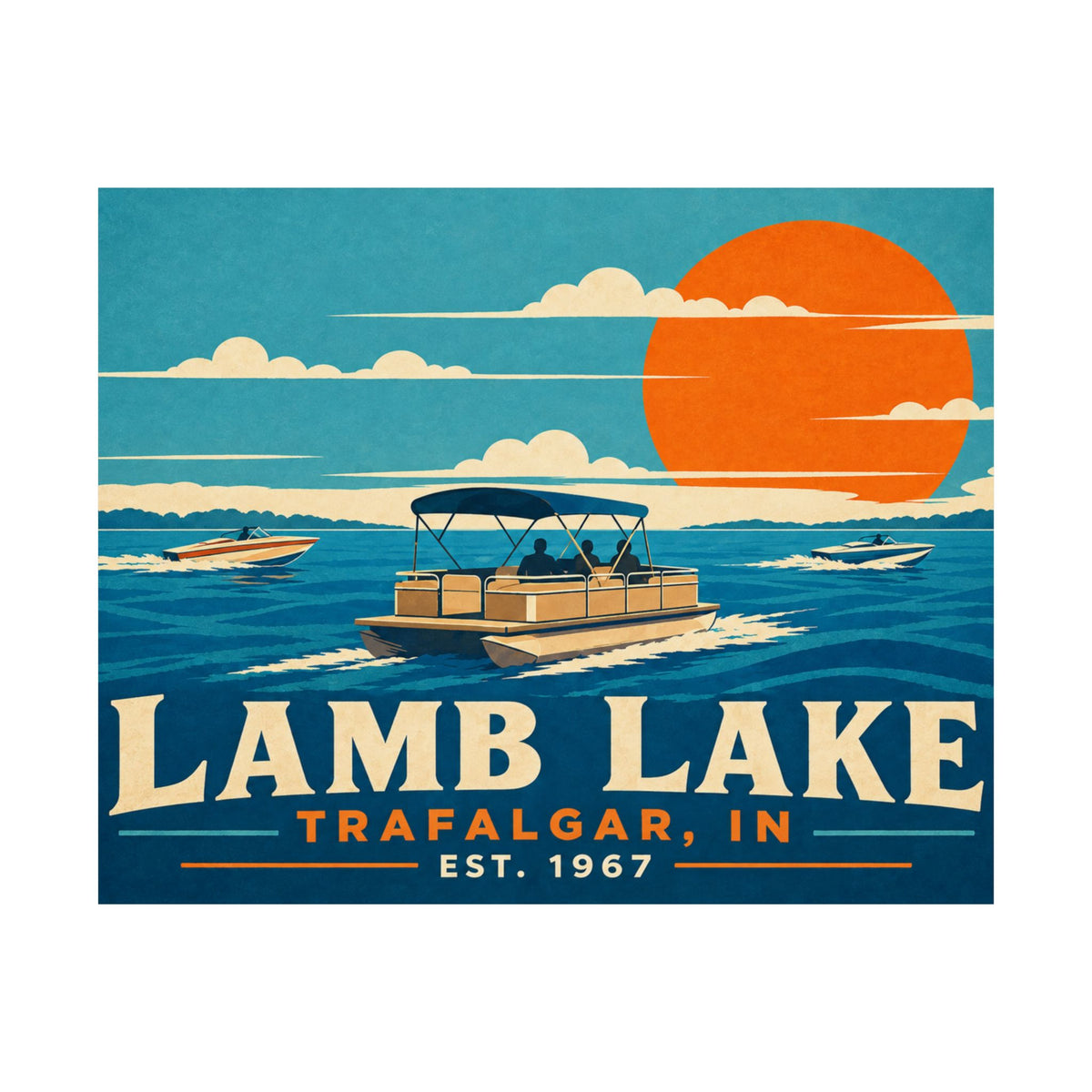 Lamb Lake Poster — Vintage Lake Boat Print (Trafalgar, IN, Est. 1967)
